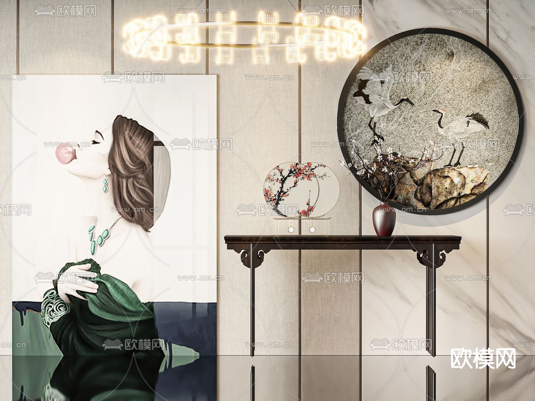 中式端景台 玄关条案3d模型下载