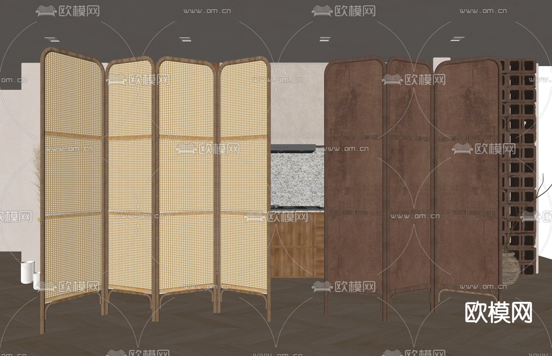 侘寂风屏风 隔断su模型下载（渲染图1）