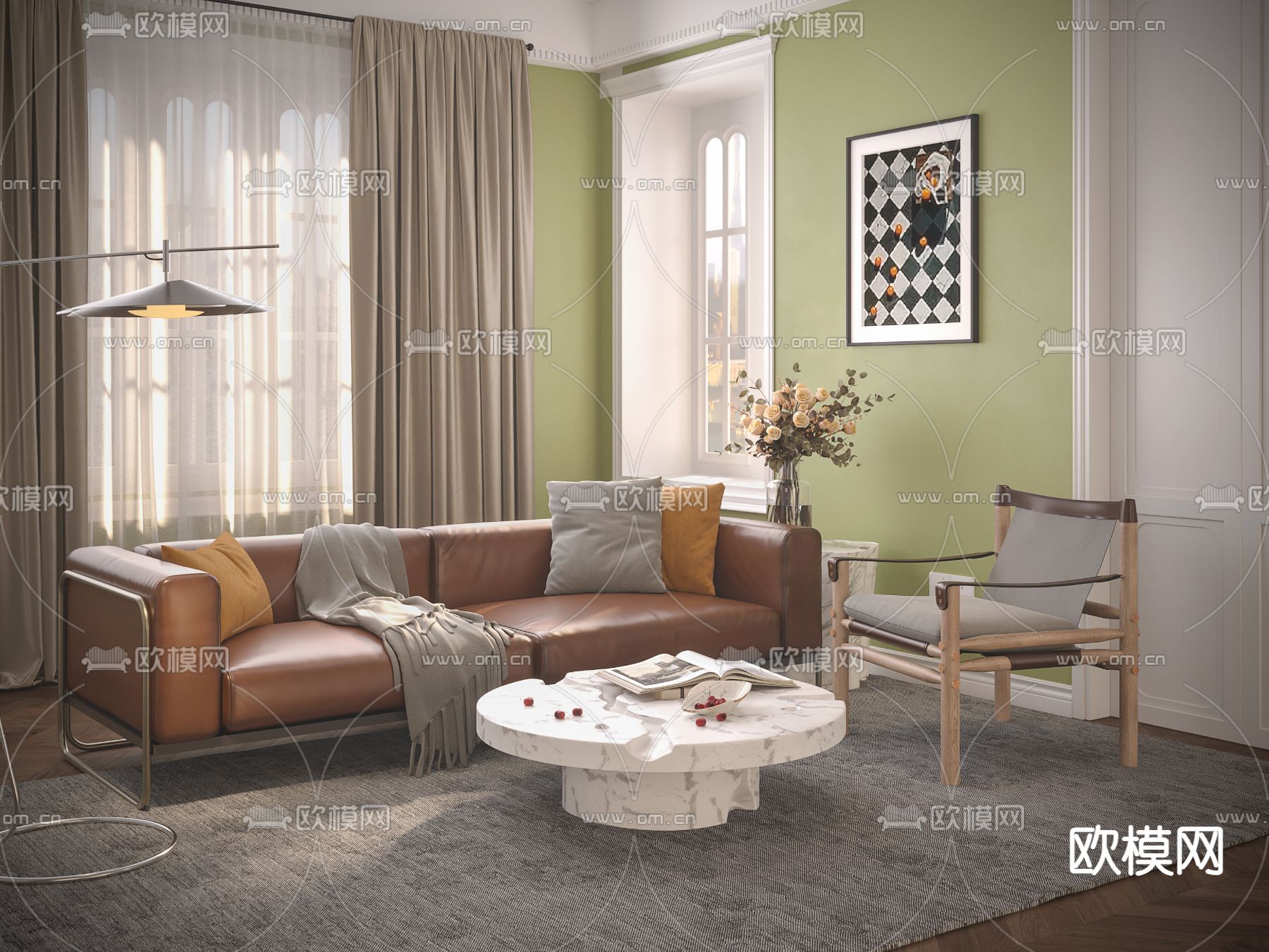 欧式复古客厅3d模型下载（渲染图1）