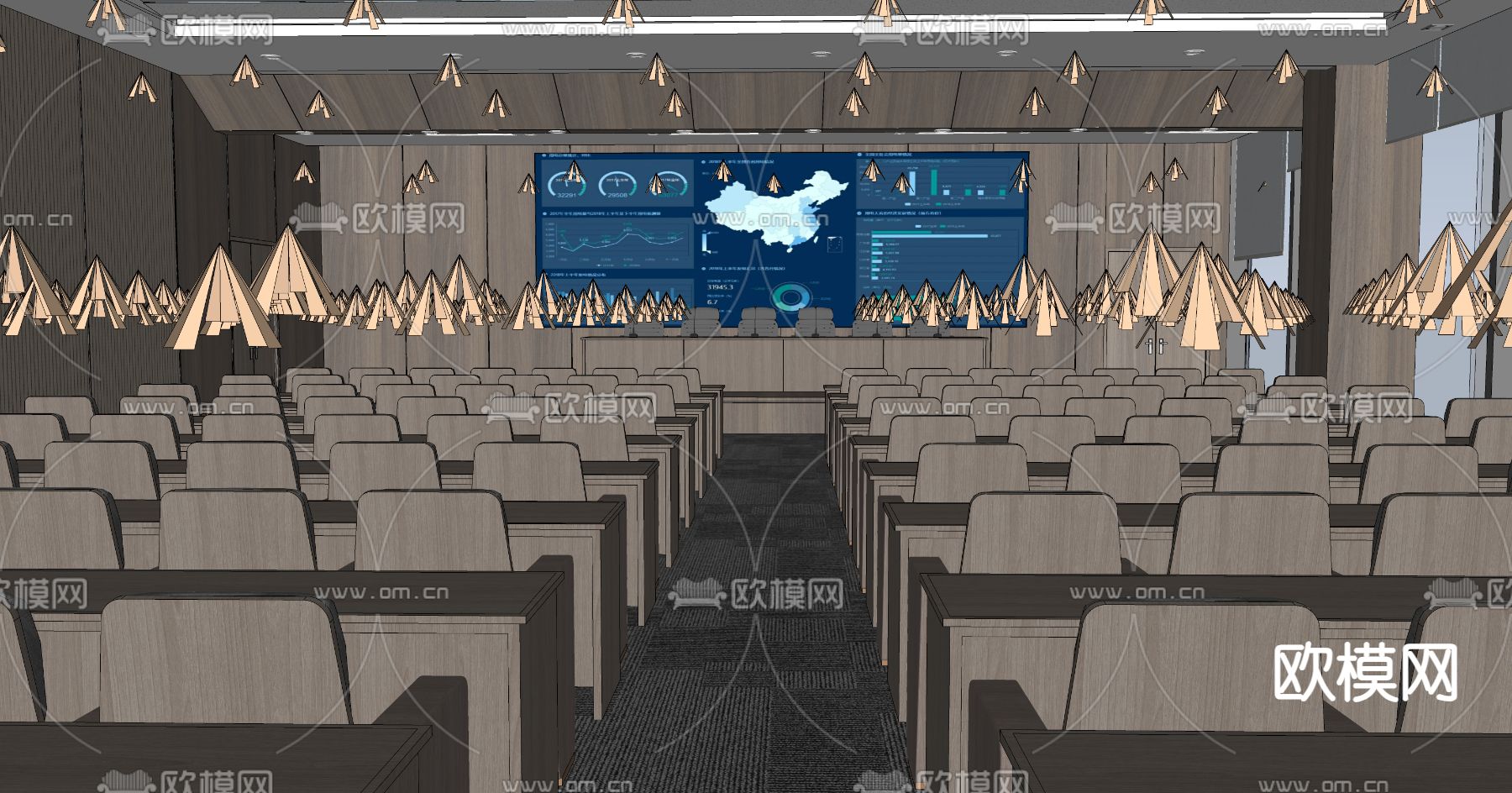 多功能厅 会议厅su模型下载（渲染图1）