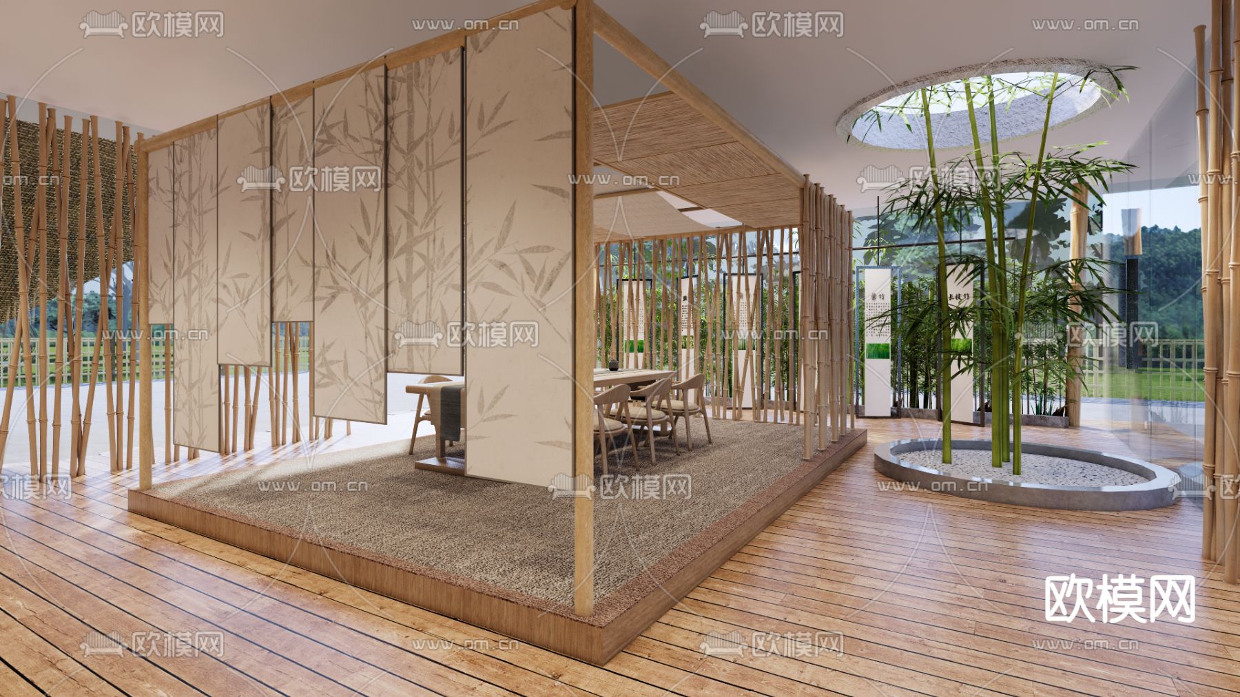 竹艺馆 展馆su模型下载（渲染图2）