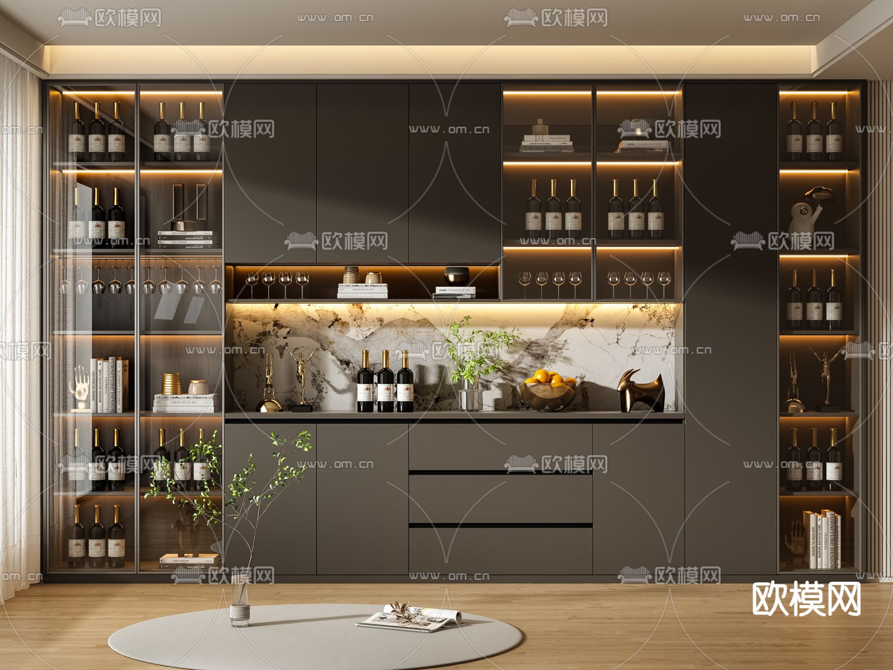 现代酒柜3d模型下载（渲染图1）