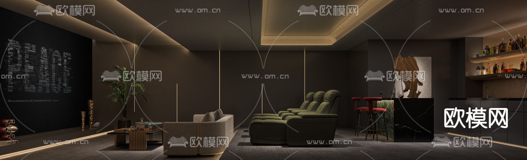 家庭影院 影音室 视听室3d模型下载