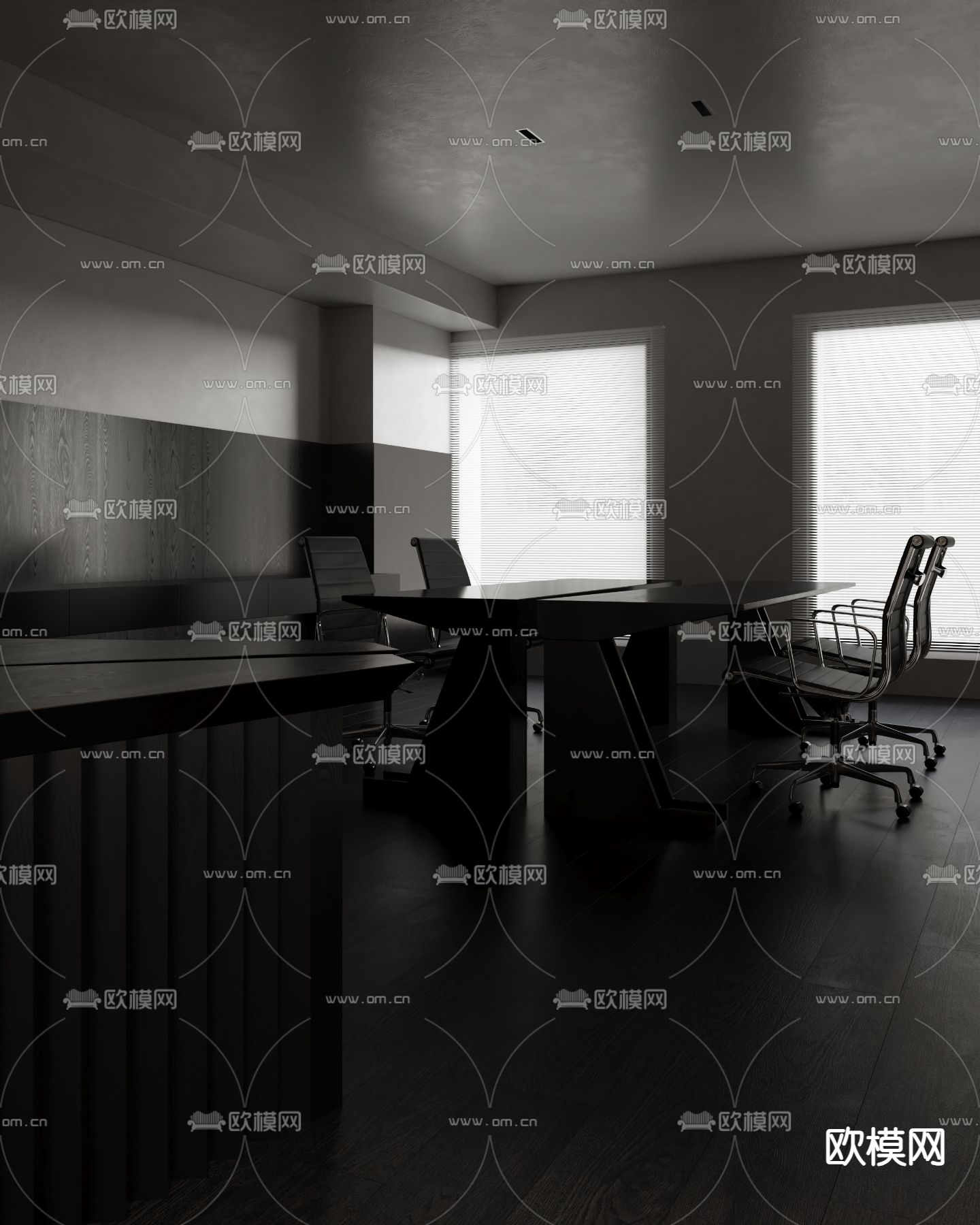 暗黑风办公室 公共办公区 工位3d模型下载（渲染图2）