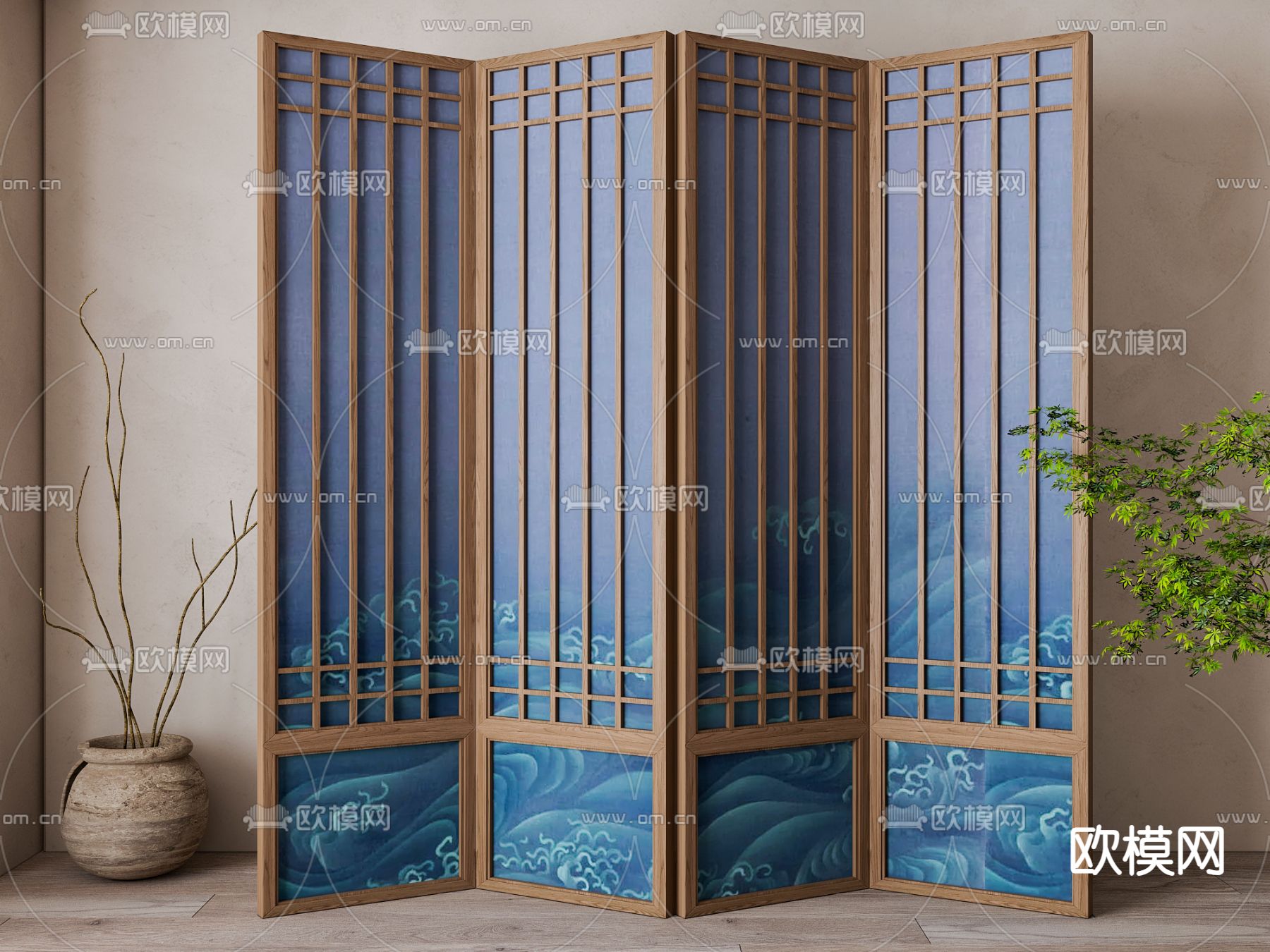 新中式屏风 隔断3d模型下载