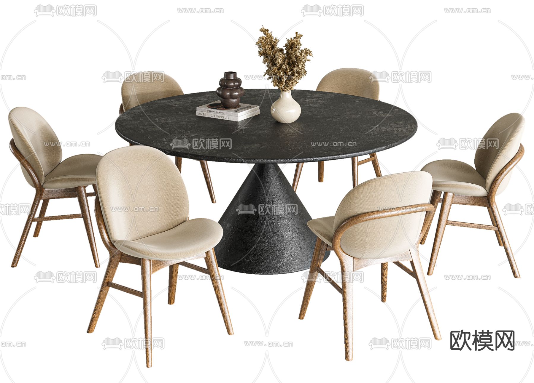 侘寂餐桌椅 圆餐桌3d模型下载