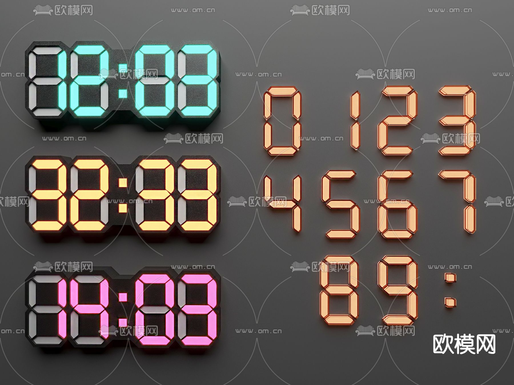 霓虹灯 装饰灯 比分板 数字板 发光字3d模型下载