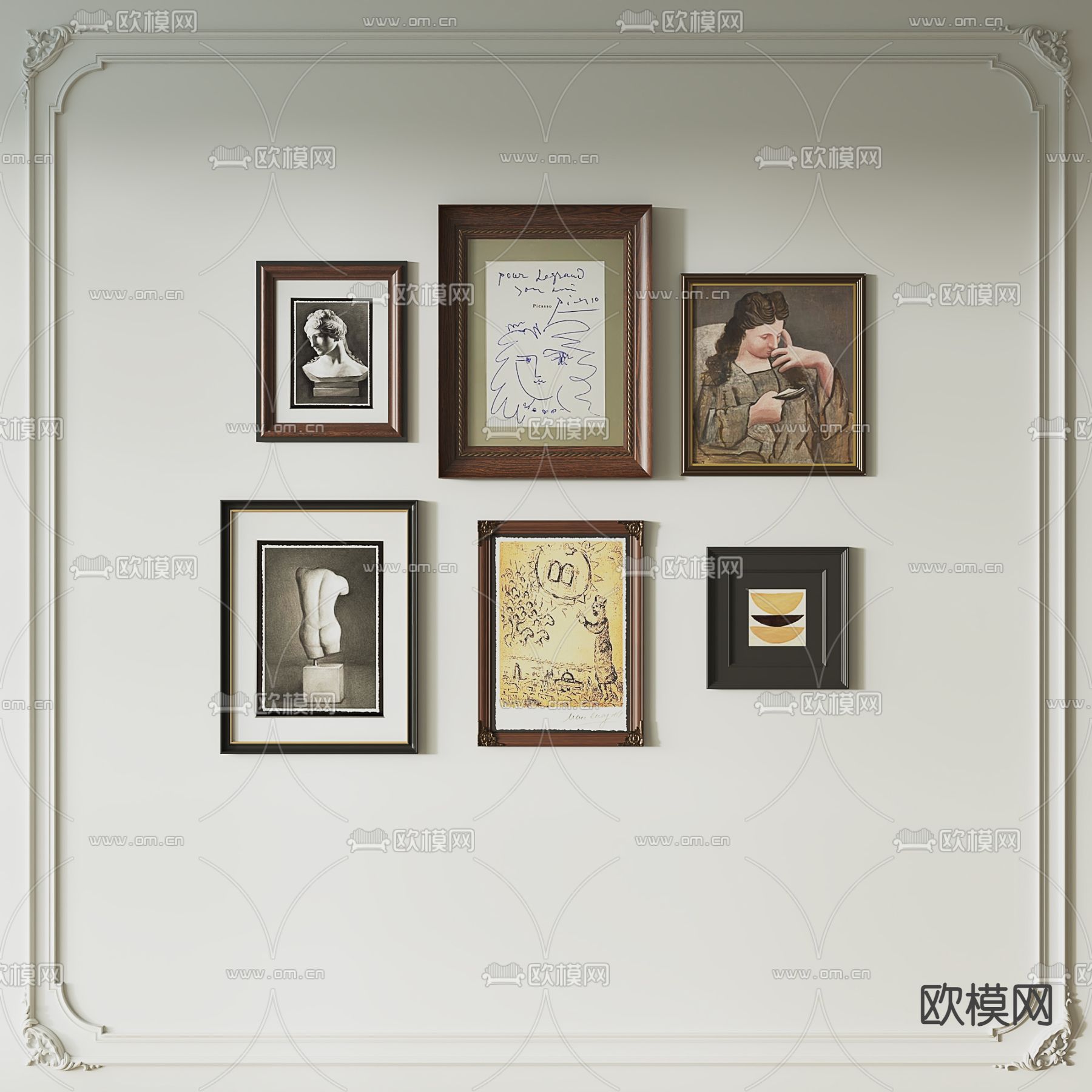 北欧复古画 组合画 装饰画3d模型下载