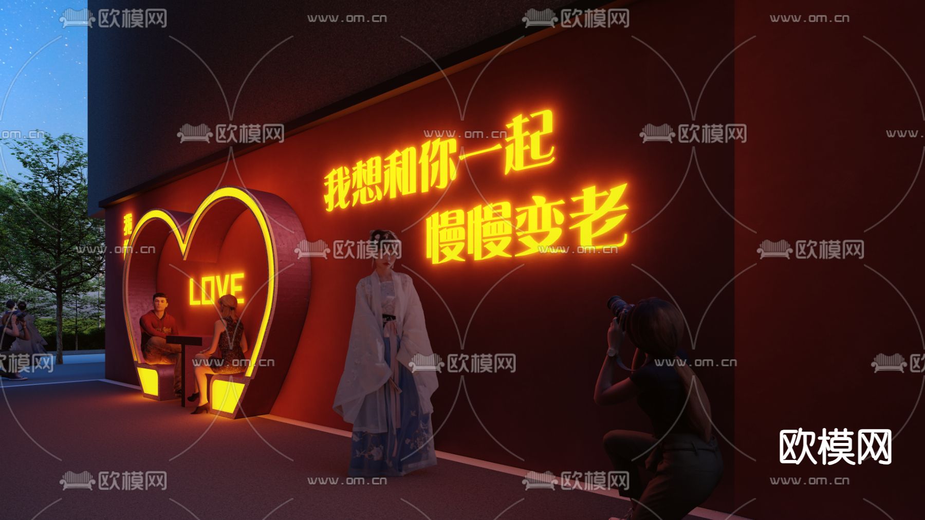 时光小巷美陈  网红打卡墙su模型下载（渲染图6）