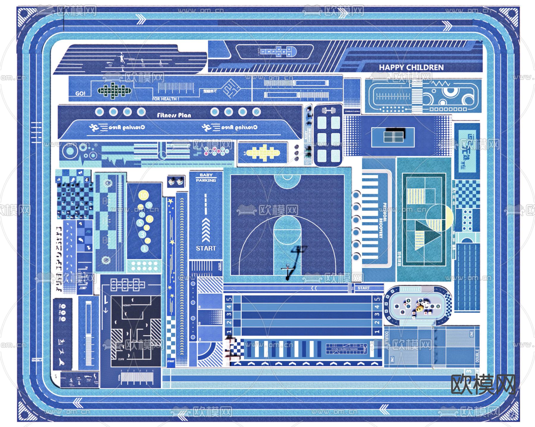儿童活动场地 消防登高面 跑道 球场3d模型下载