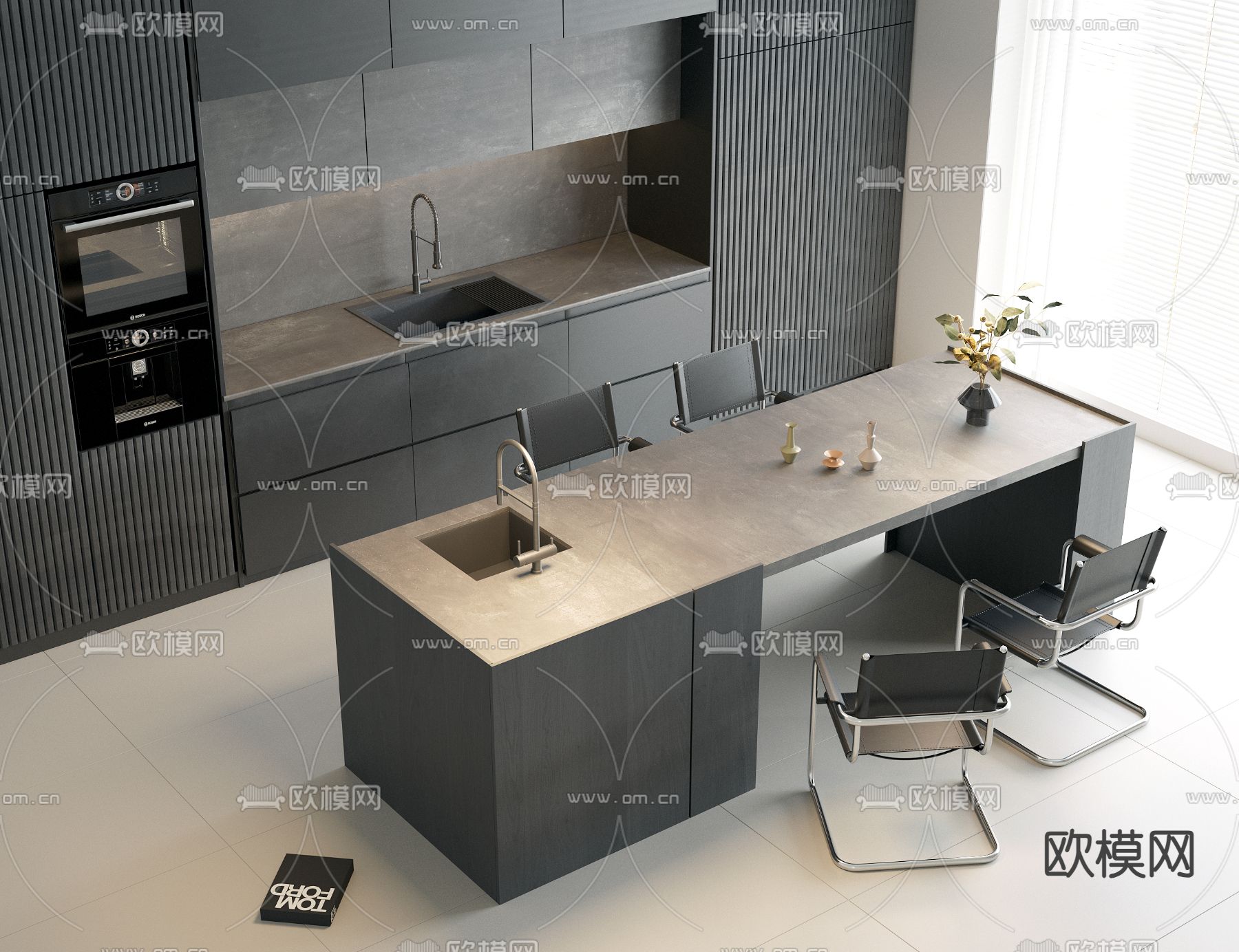 岛台餐桌椅3d模型下载