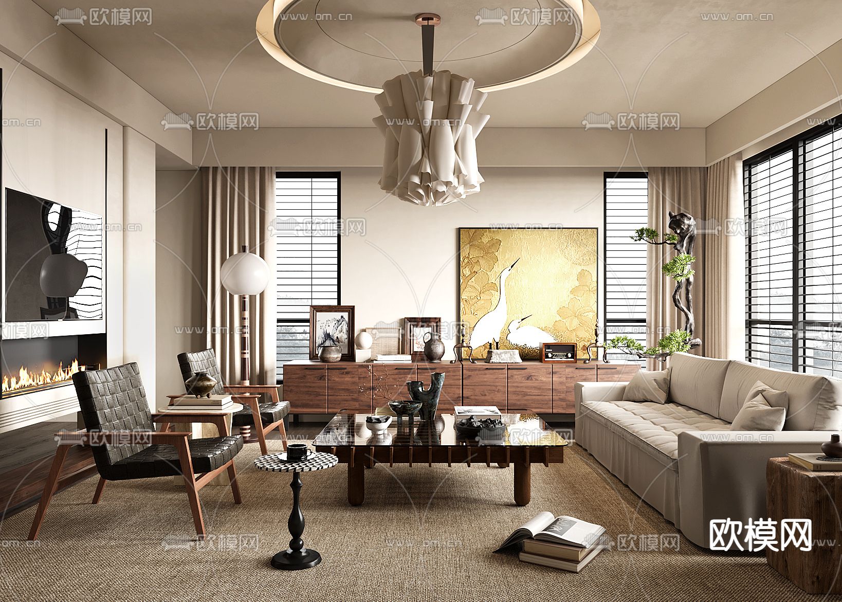 中古风客厅3d模型下载（渲染图2）