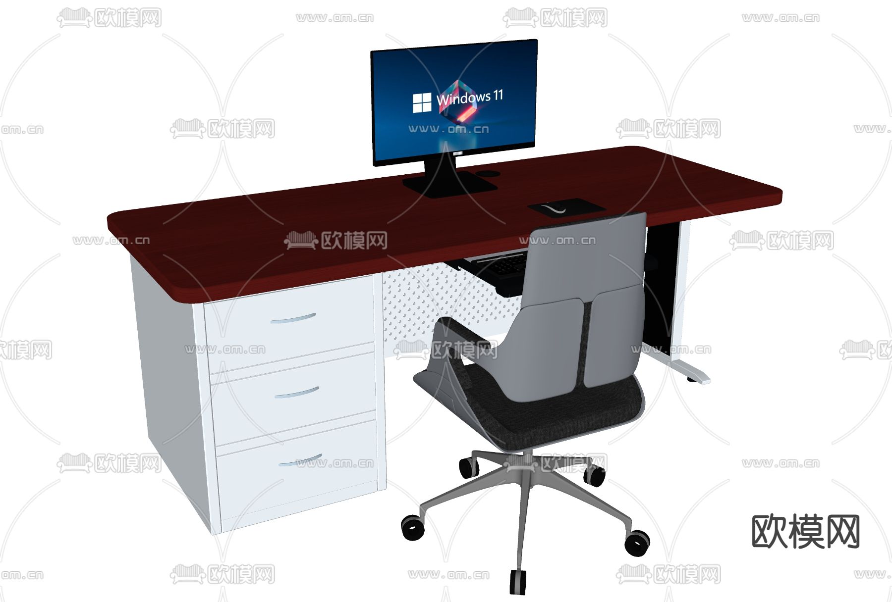 现代办公桌su模型下载（渲染图1）