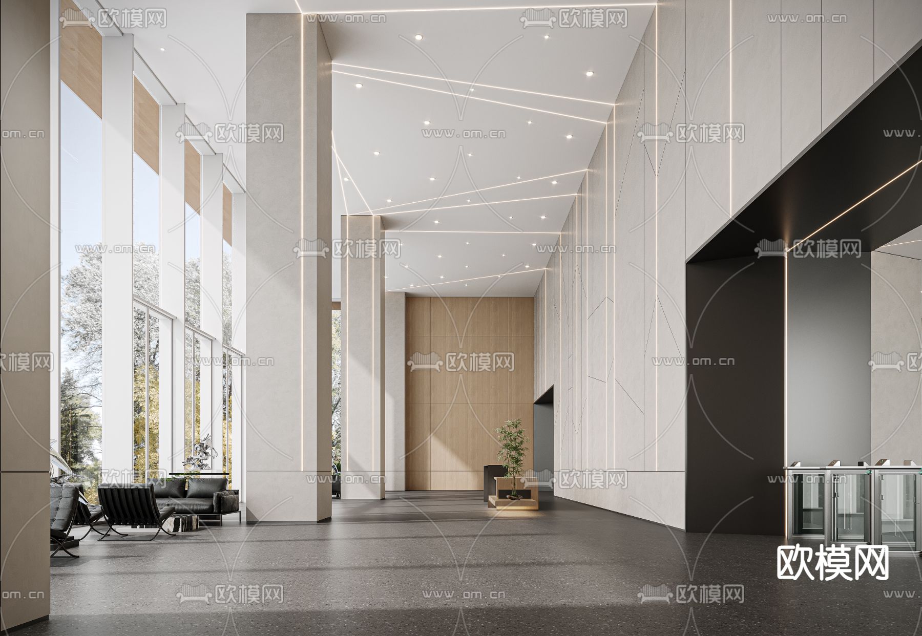 写字楼大堂 办公楼大堂3d模型下载（渲染图1）
