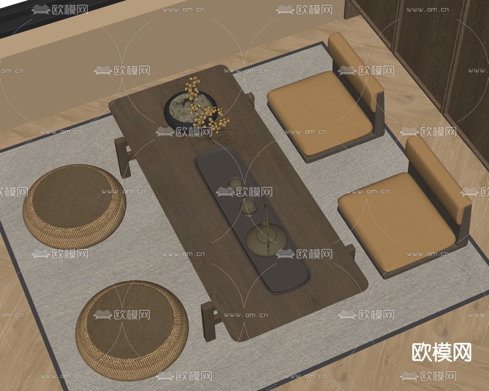 日式茶桌 榻榻米茶台su模型下载（渲染图1）