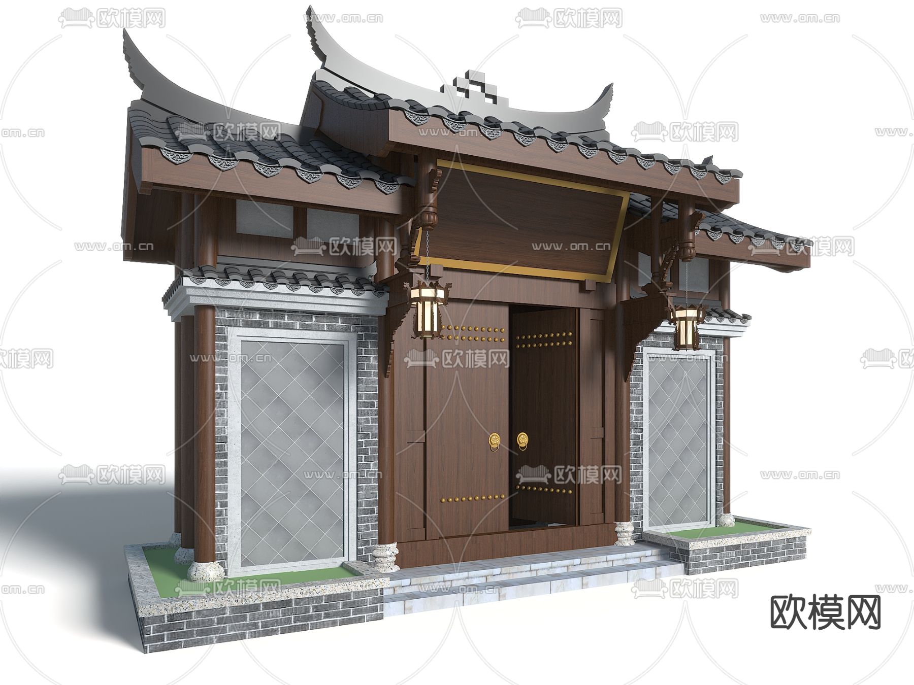 中式古建 徽派大门 门楼3d模型下载