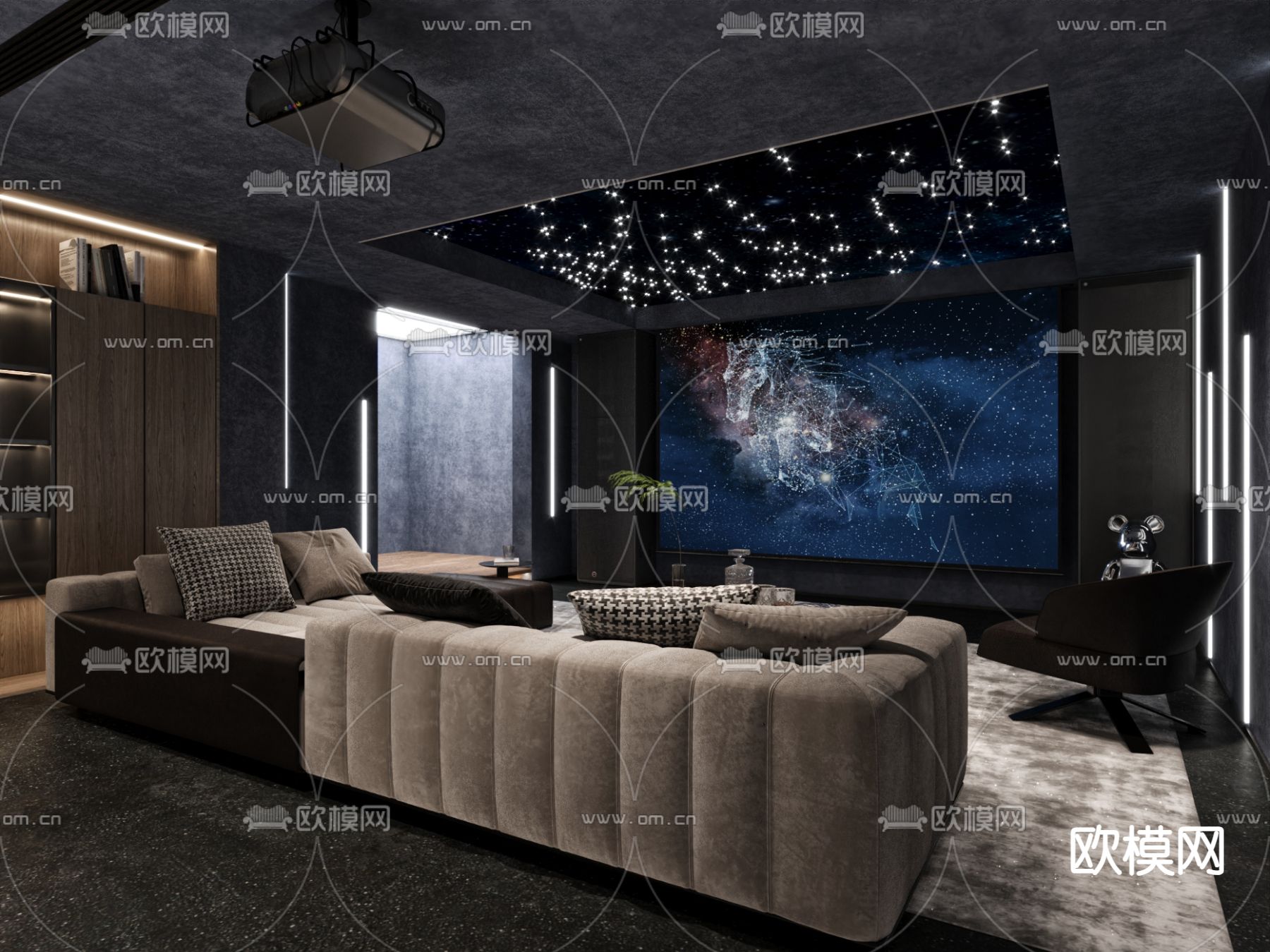 现代影音室 家庭影院 视听室3d模型下载