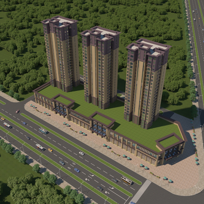  住宅楼鸟瞰图su模型 