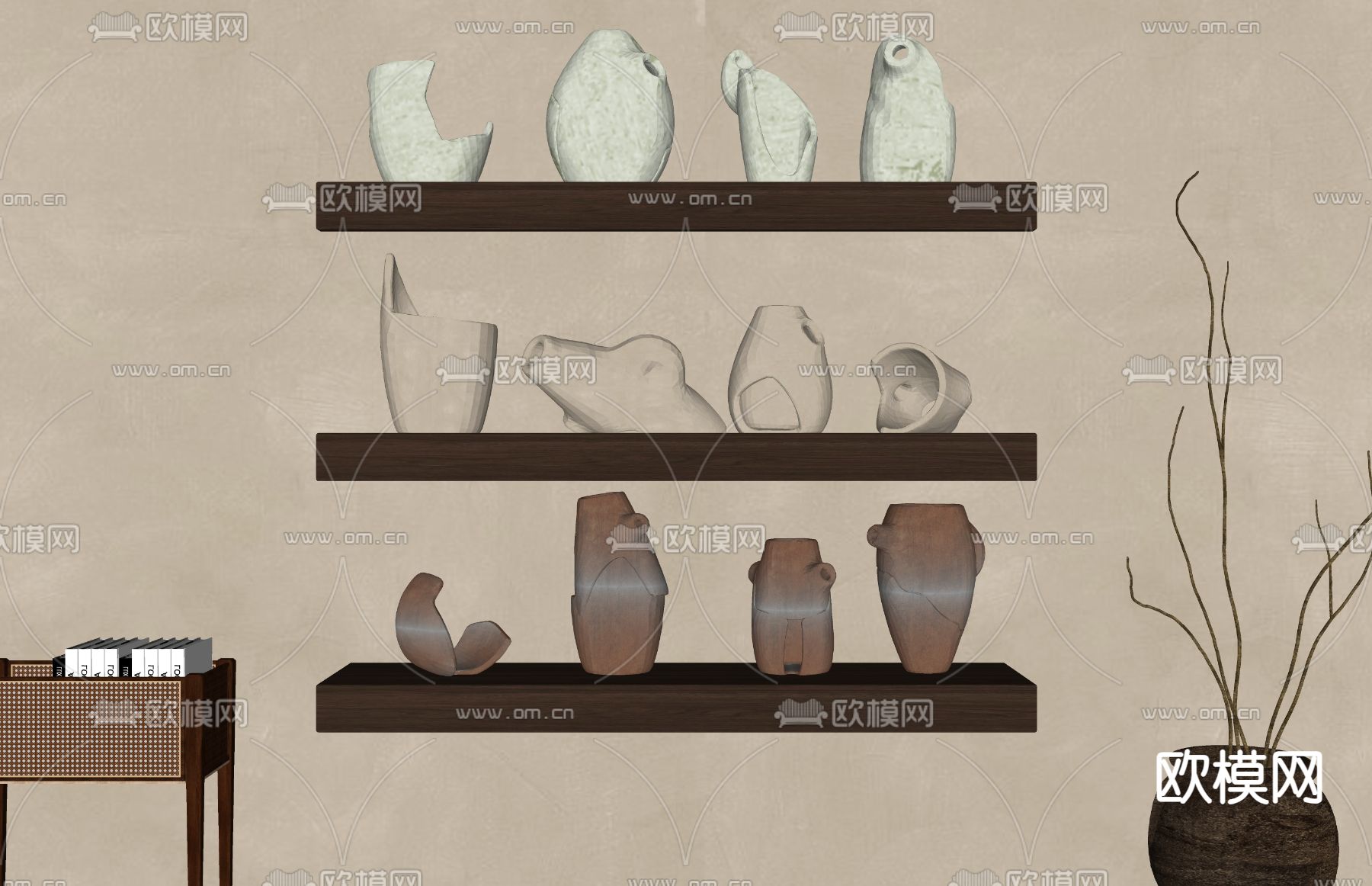 侘寂风陶罐摆件su模型下载（渲染图1）