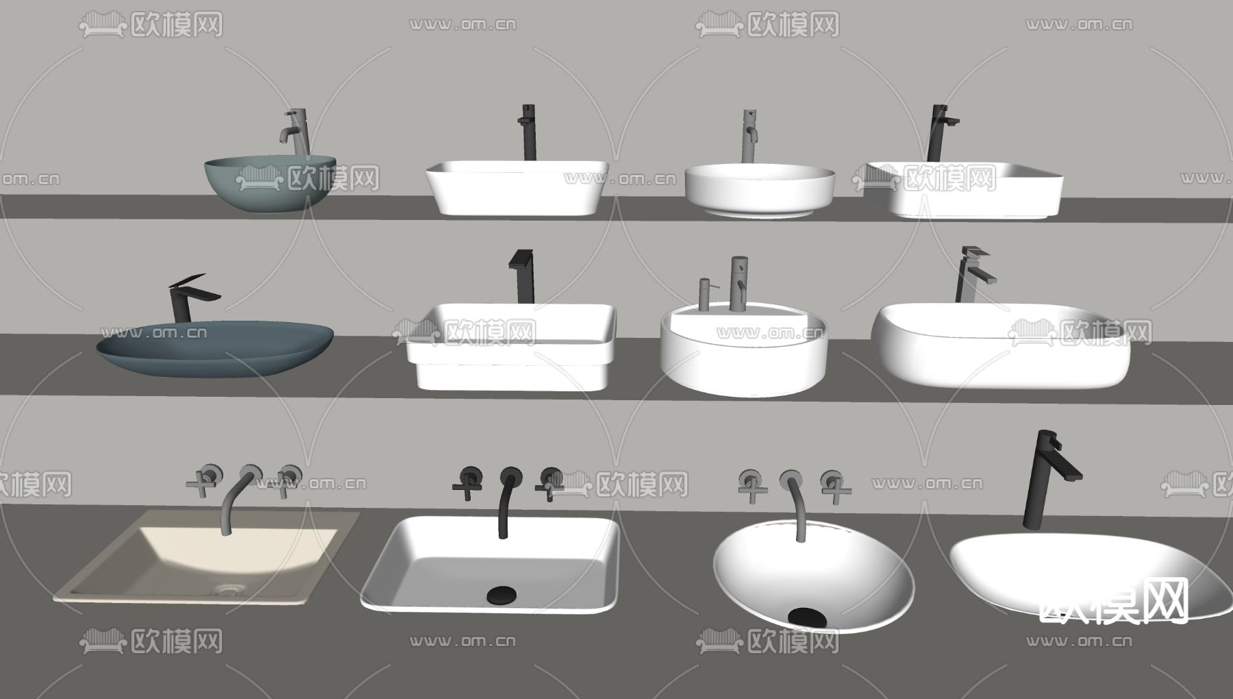 现代洗手台 台上盆su模型下载（渲染图1）