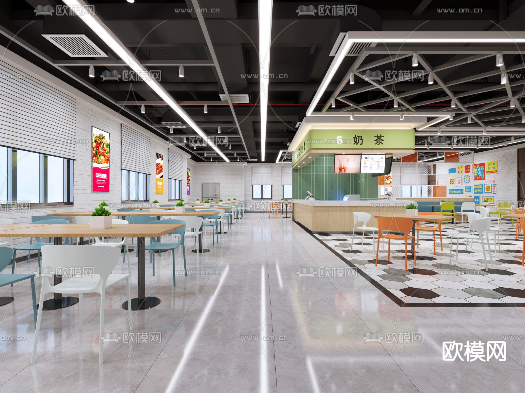 现代美食城 快餐店3d模型下载（渲染图5）