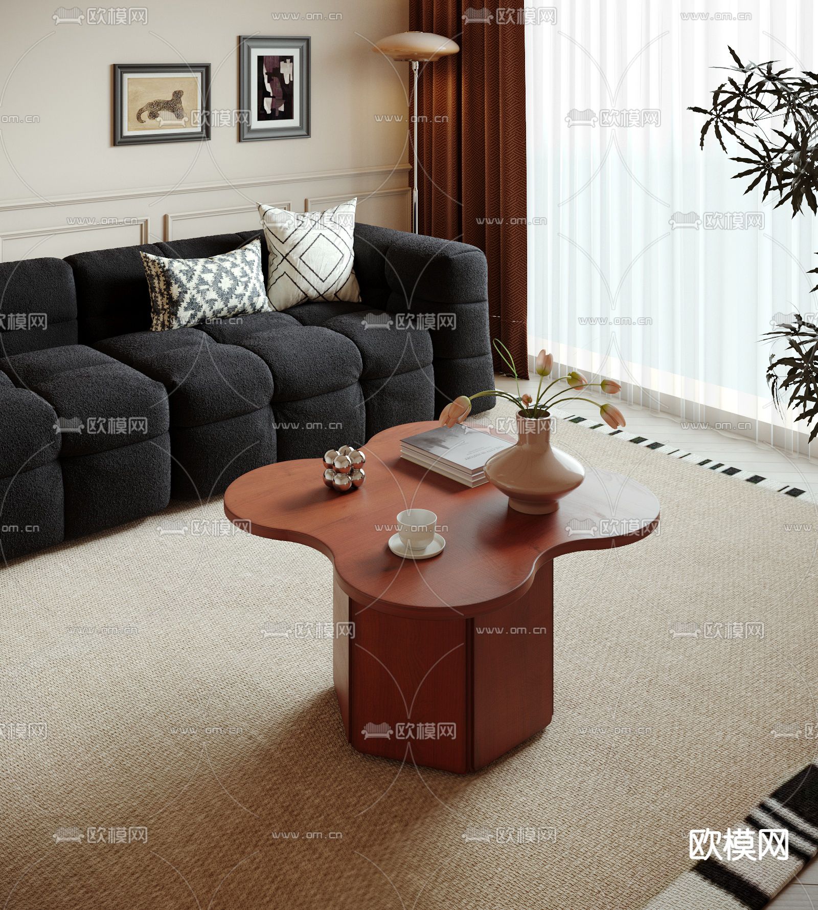 中古风茶几3d模型下载