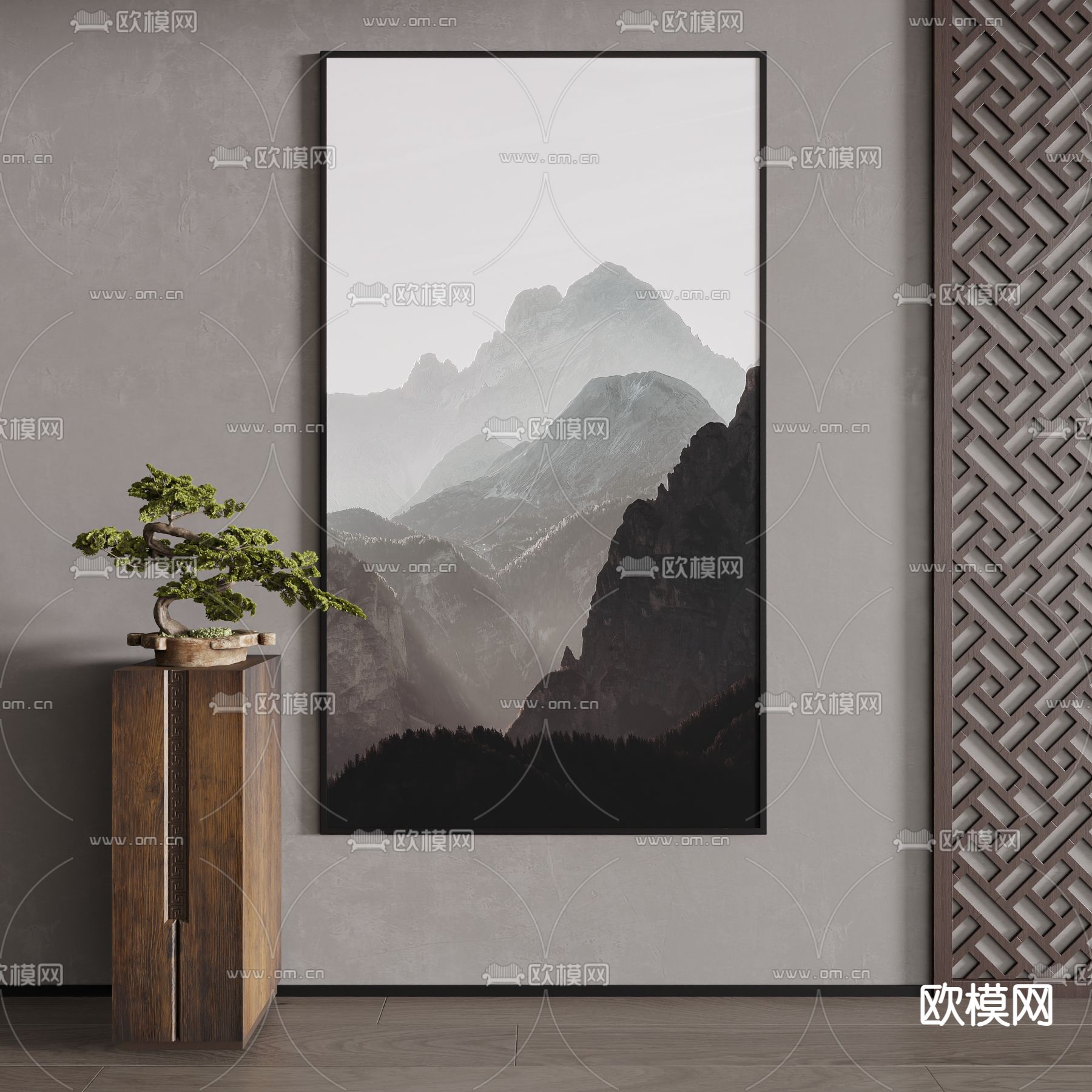 新中式挂画 风景画 装饰画3d模型下载