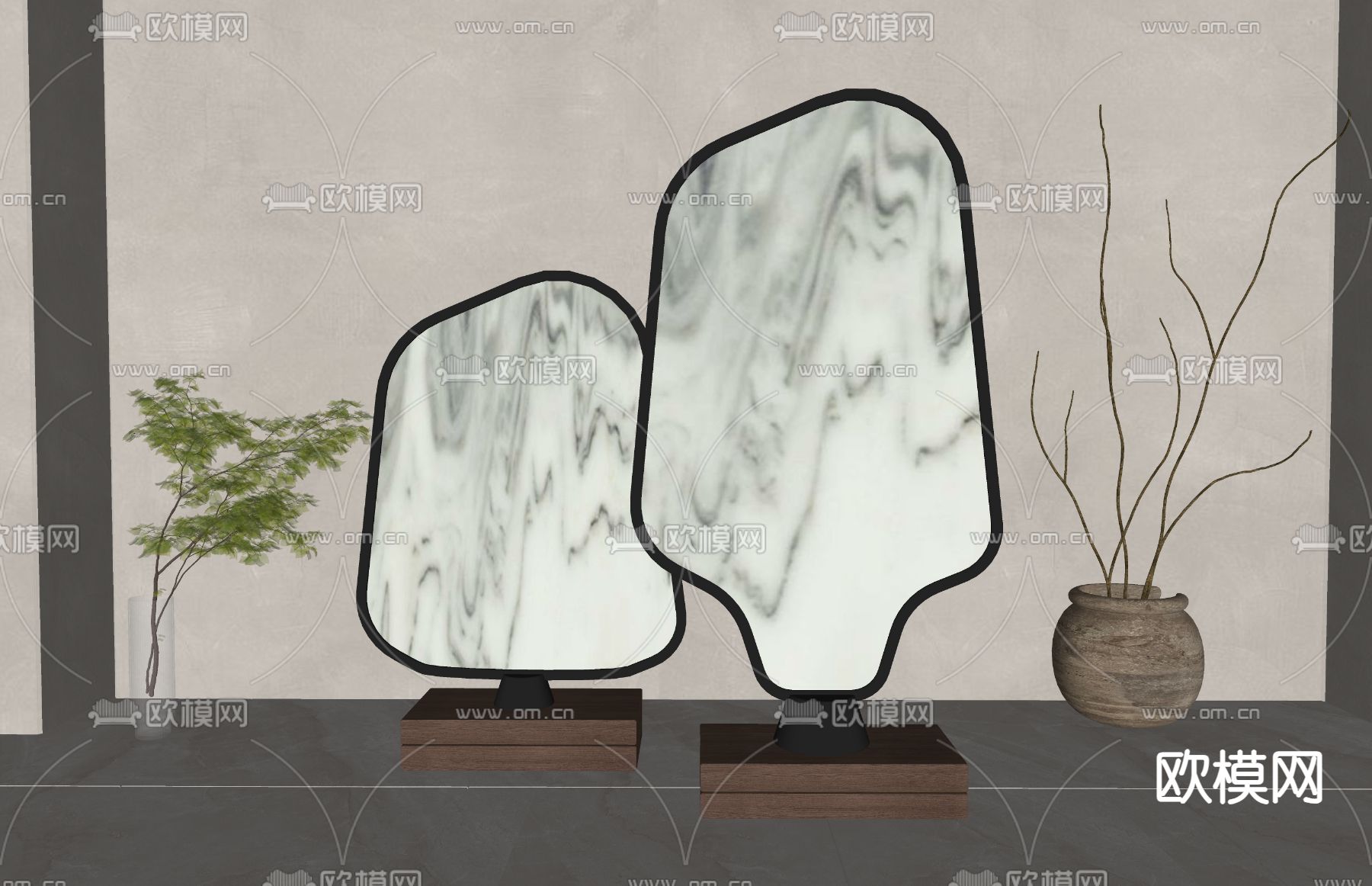 新中式屏风摆件su模型下载（渲染图1）