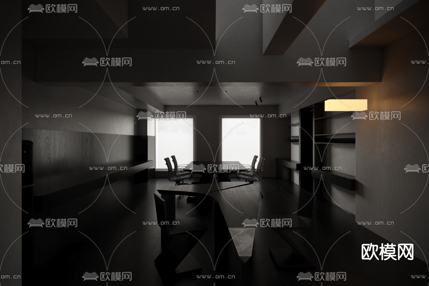 暗黑风办公室 公共办公区 工位3d模型下载（渲染图5）