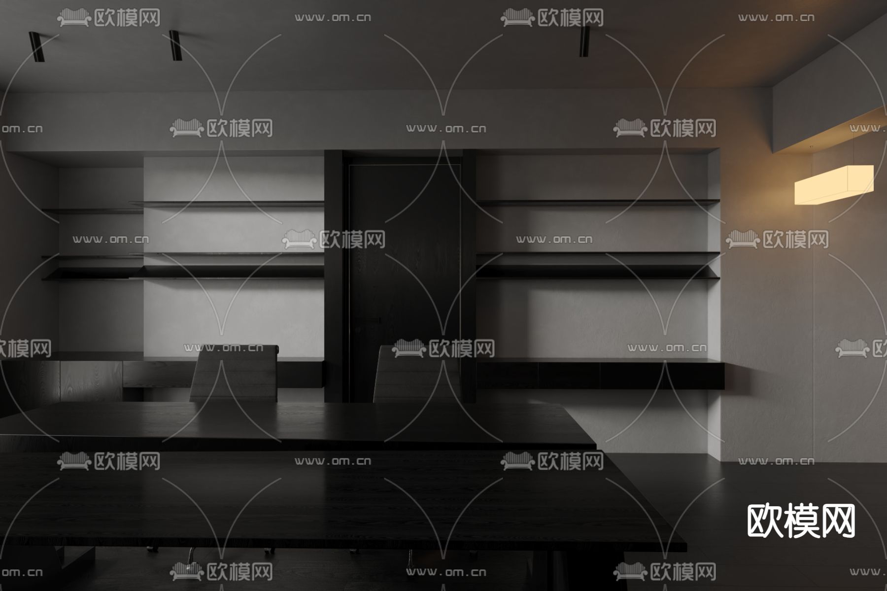 暗黑风办公室 公共办公区 工位3d模型下载（渲染图6）