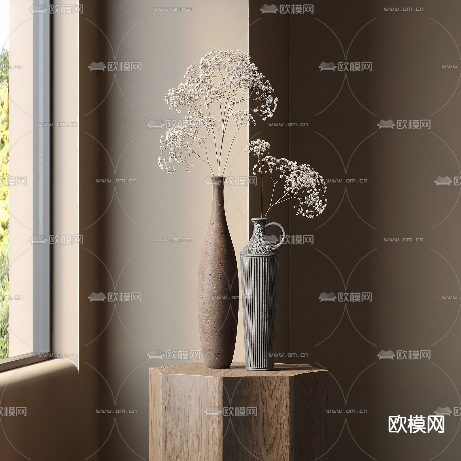 侘寂风花瓶 花艺 干花su模型下载（渲染图2）