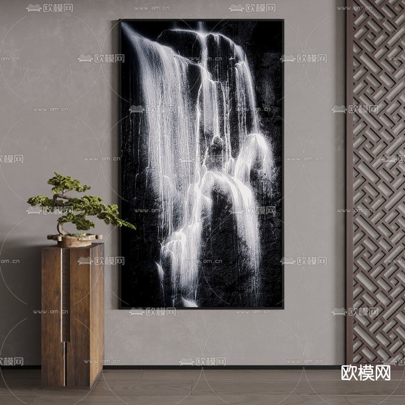 新中式肌理画 瀑布画 装饰画3d模型下载