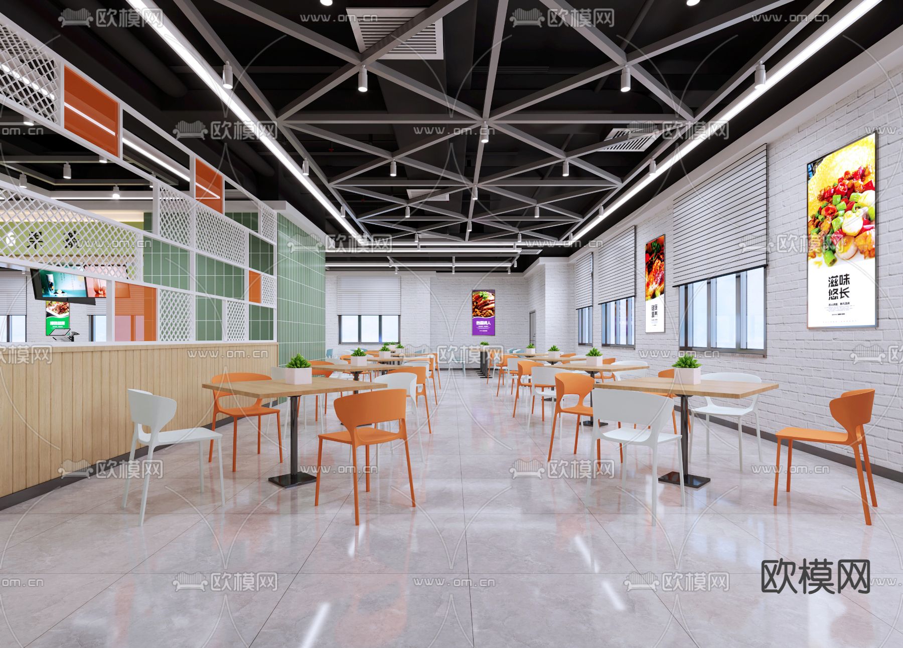 现代美食城 快餐店3d模型下载（渲染图3）