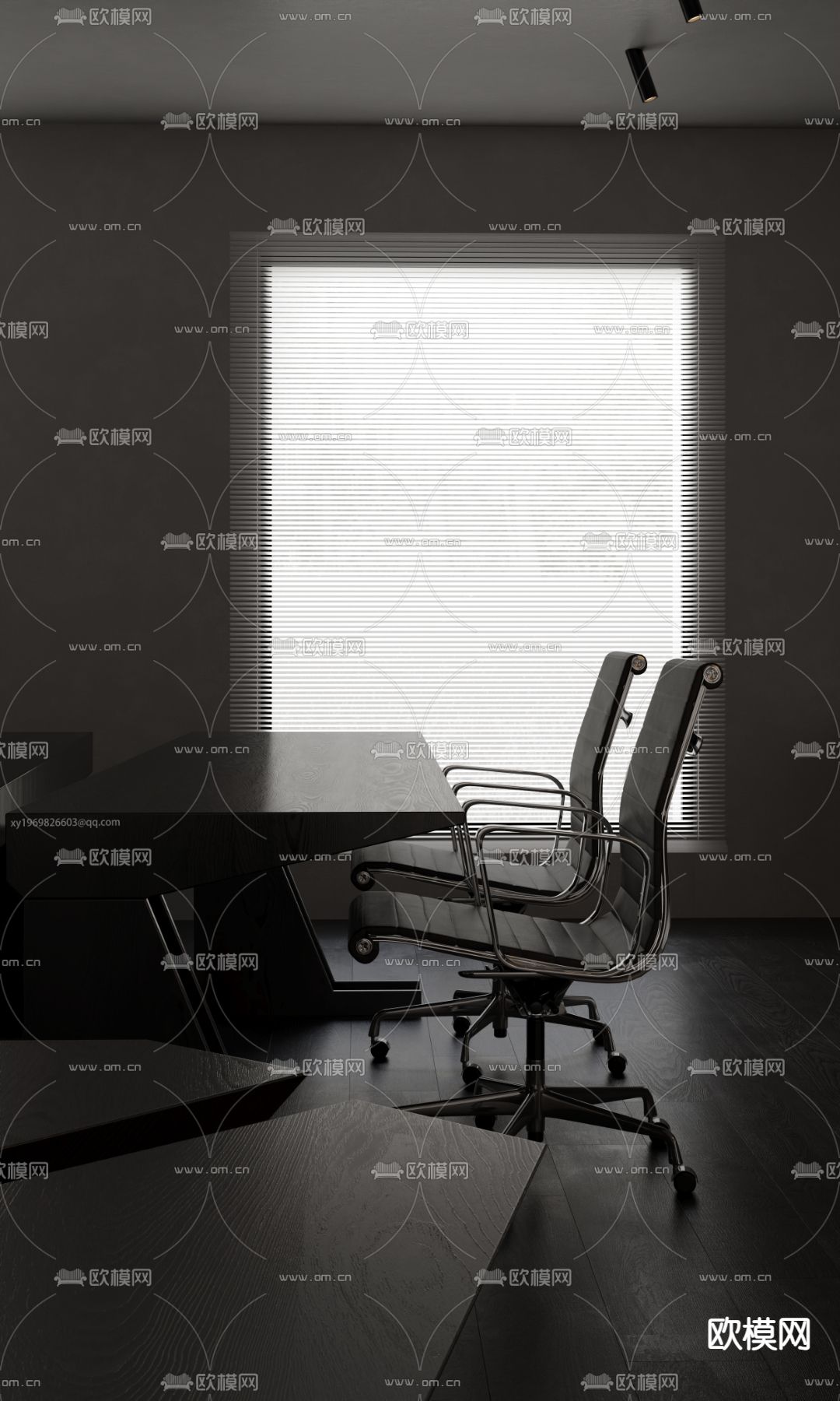暗黑风办公室 公共办公区 工位3d模型下载（渲染图3）