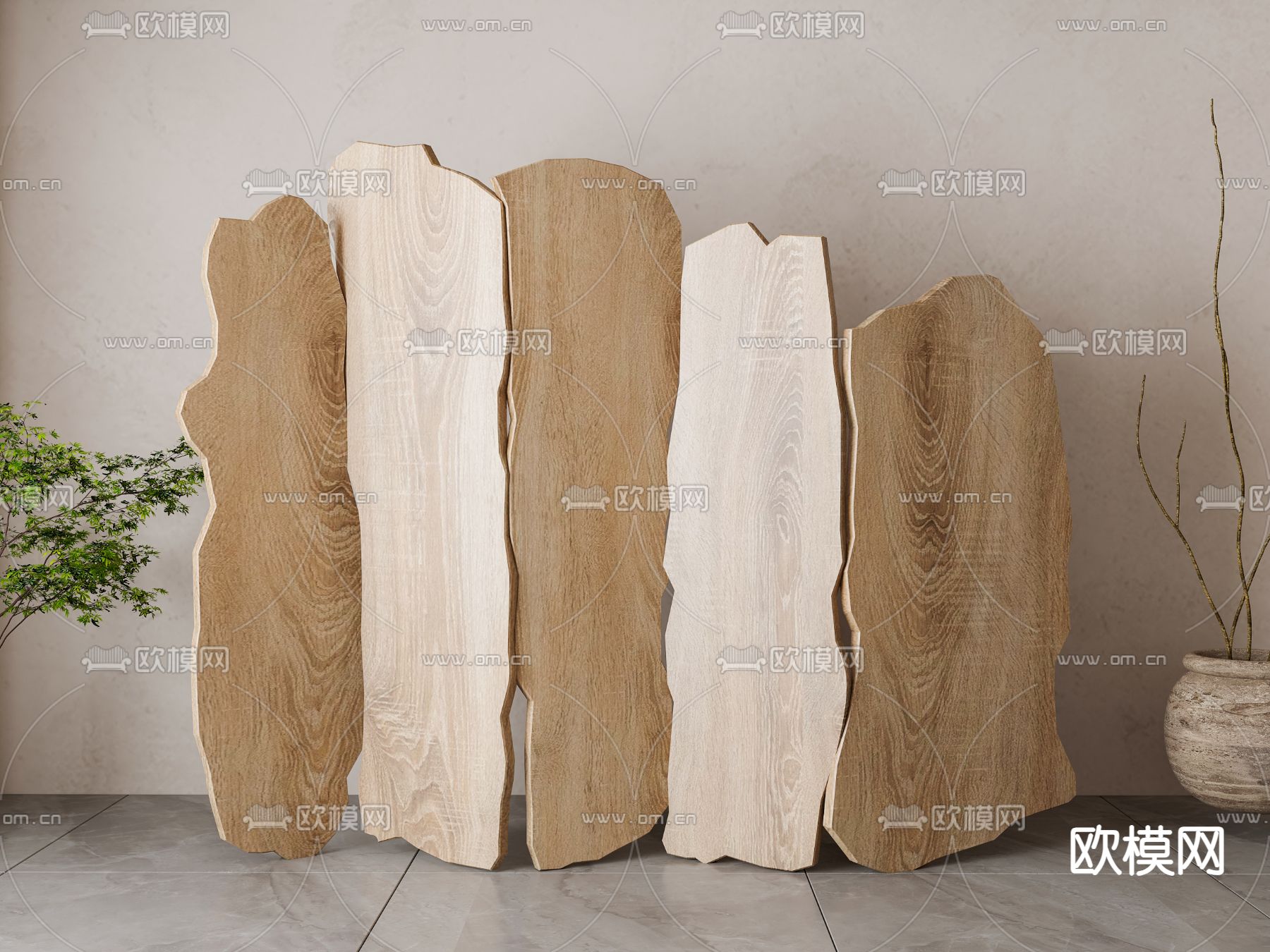 侘寂风屏风 隔断su模型下载（渲染图2）