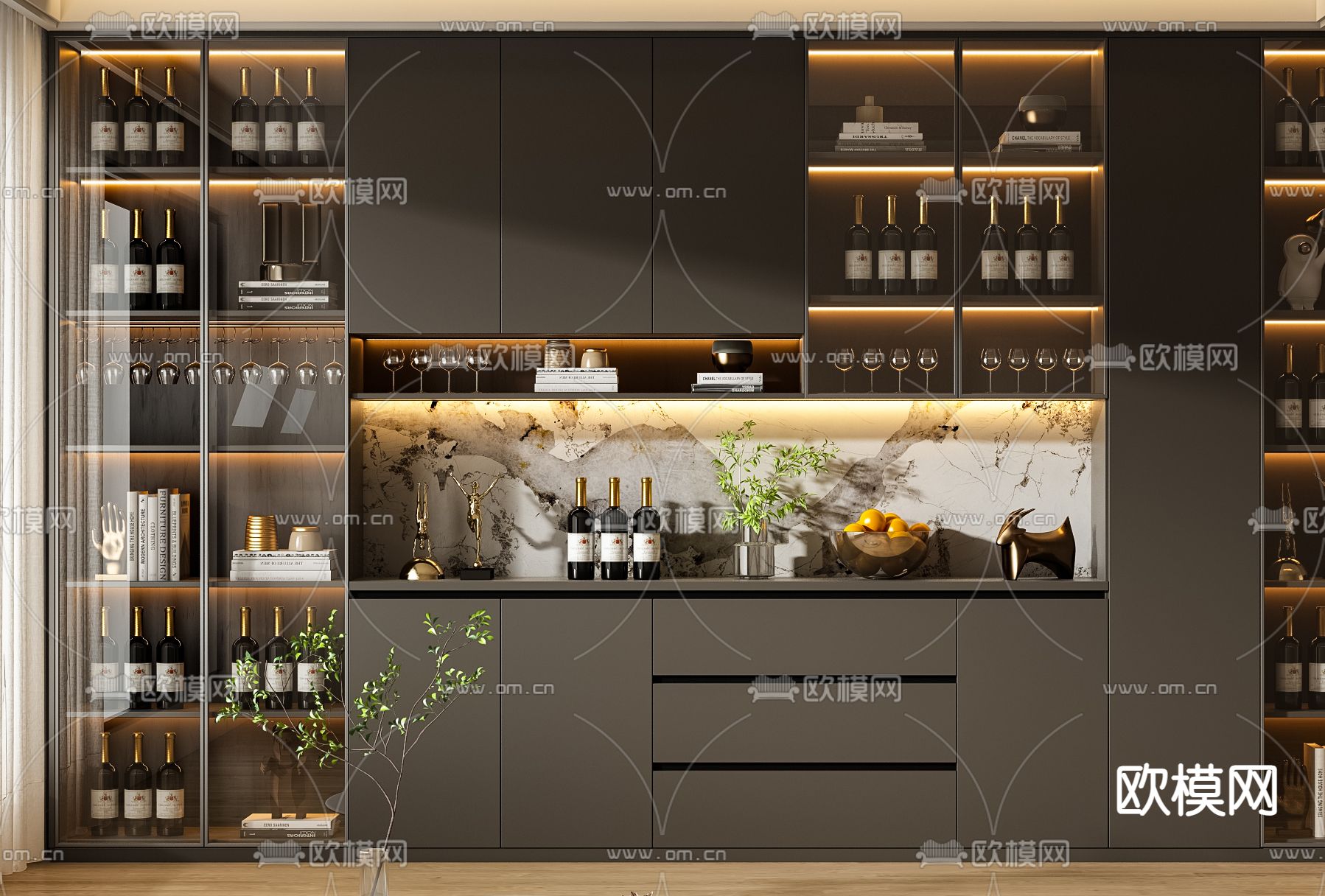 现代酒柜3d模型下载（渲染图2）
