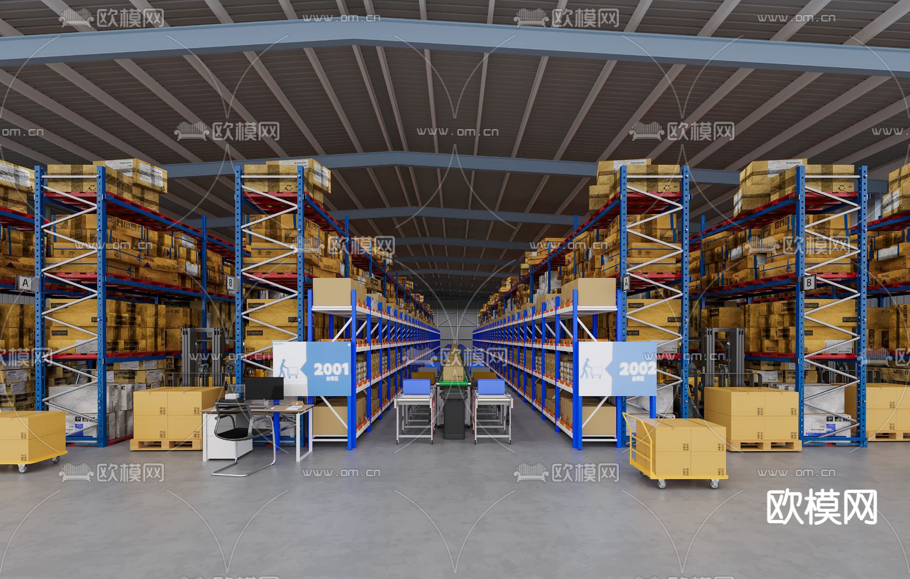 快递仓库 物流仓库 仓储架3d模型下载