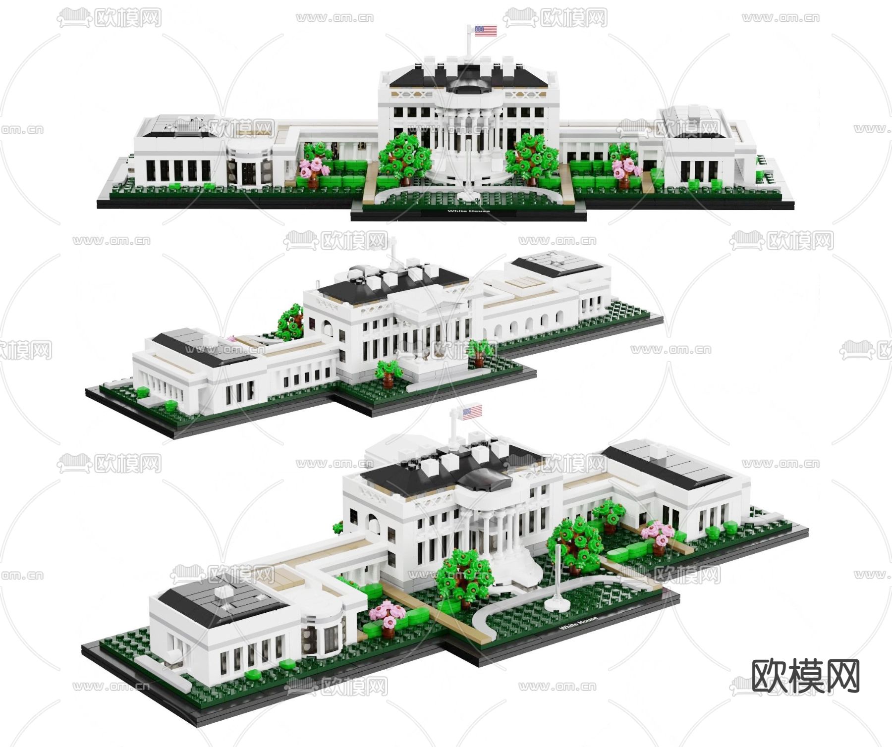 白宫积木玩具 儿童积木su模型下载（渲染图2）
