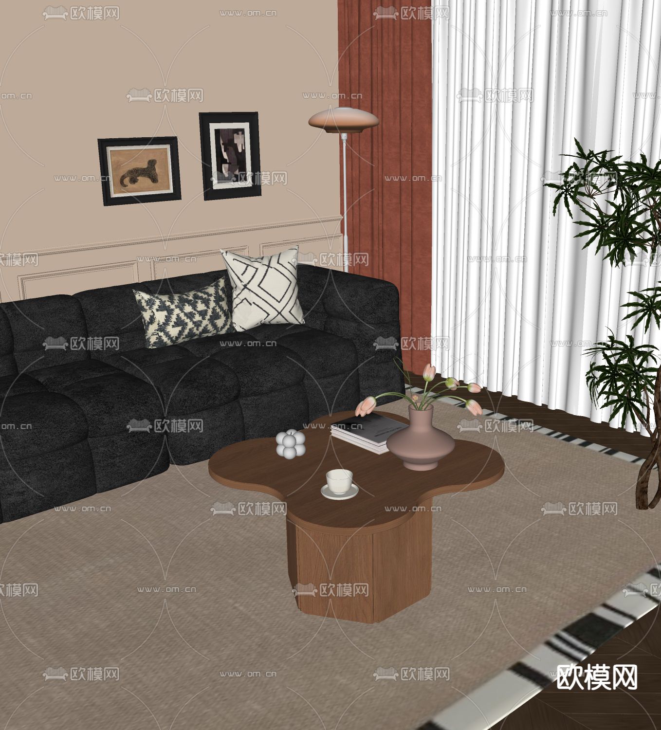 中古风花瓣茶几su模型下载（渲染图1）