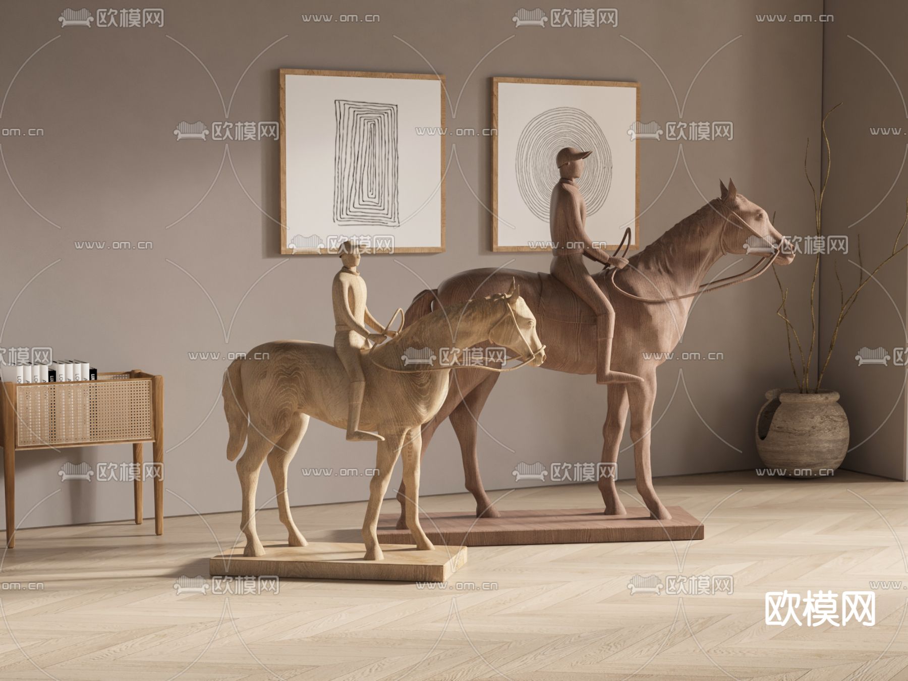 侘寂风木雕摆件su模型下载（渲染图2）