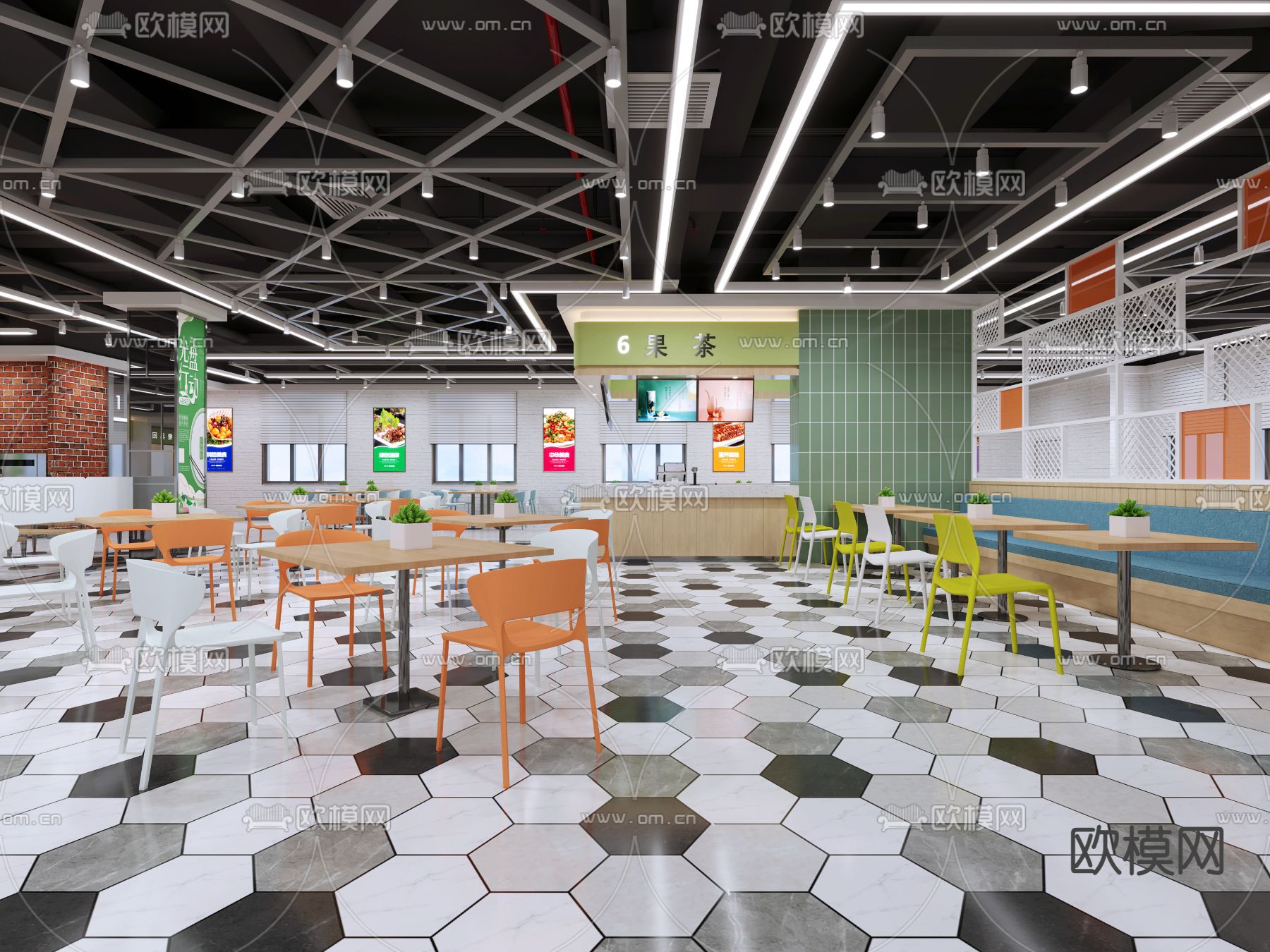 现代美食城 快餐店3d模型下载（渲染图4）