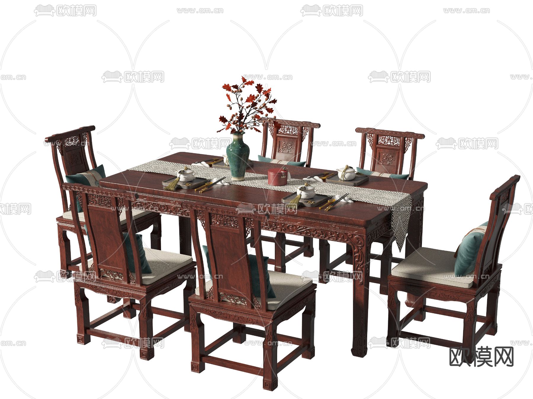 中式餐桌椅 红木餐桌3d模型下载