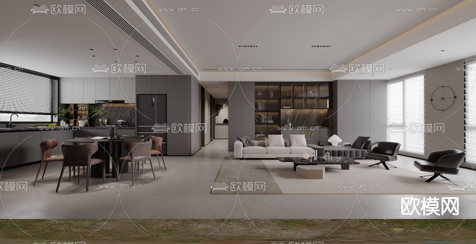 现代客厅 餐厅3d模型下载(渲染图2)