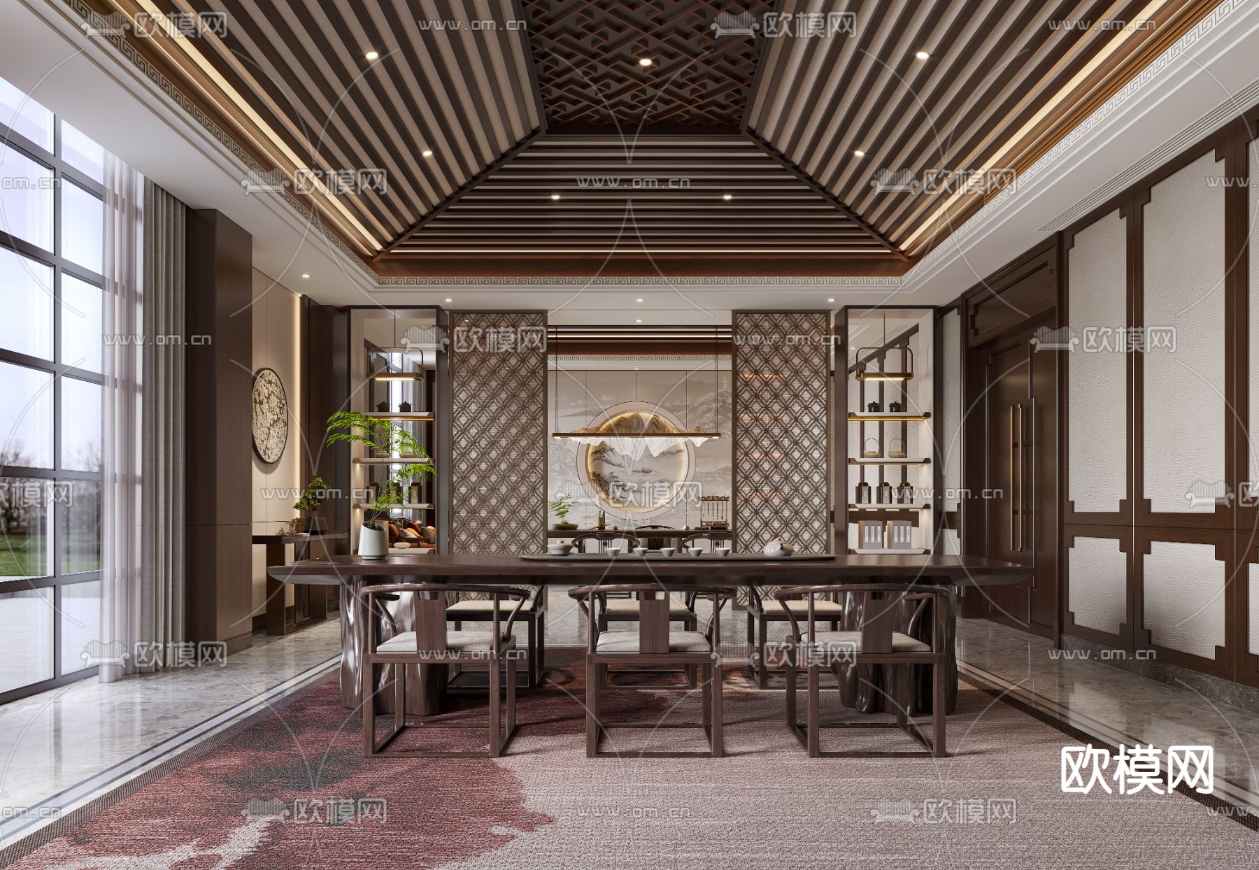 中式茶室3d模型下载