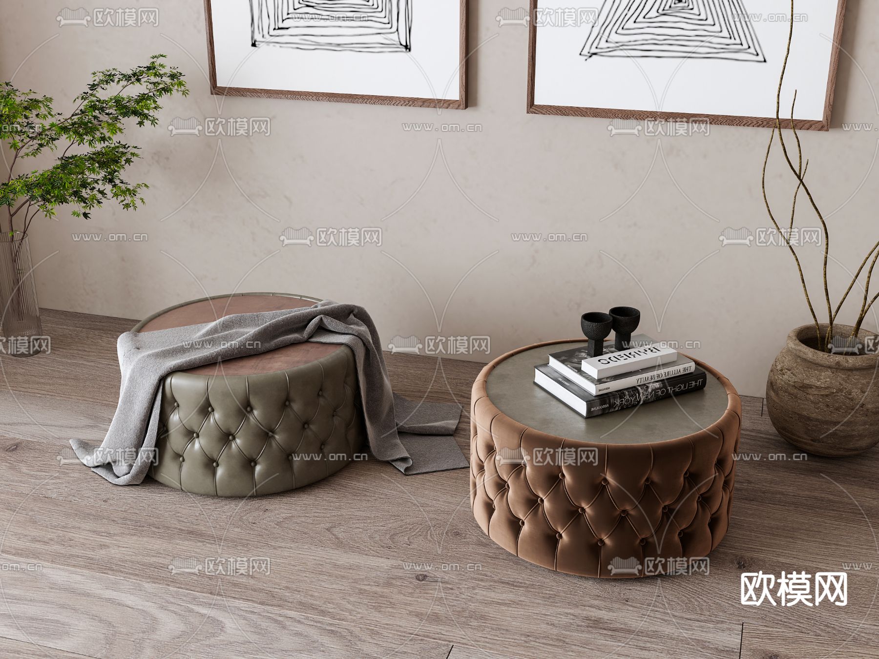 美式凳子su模型下载（渲染图2）