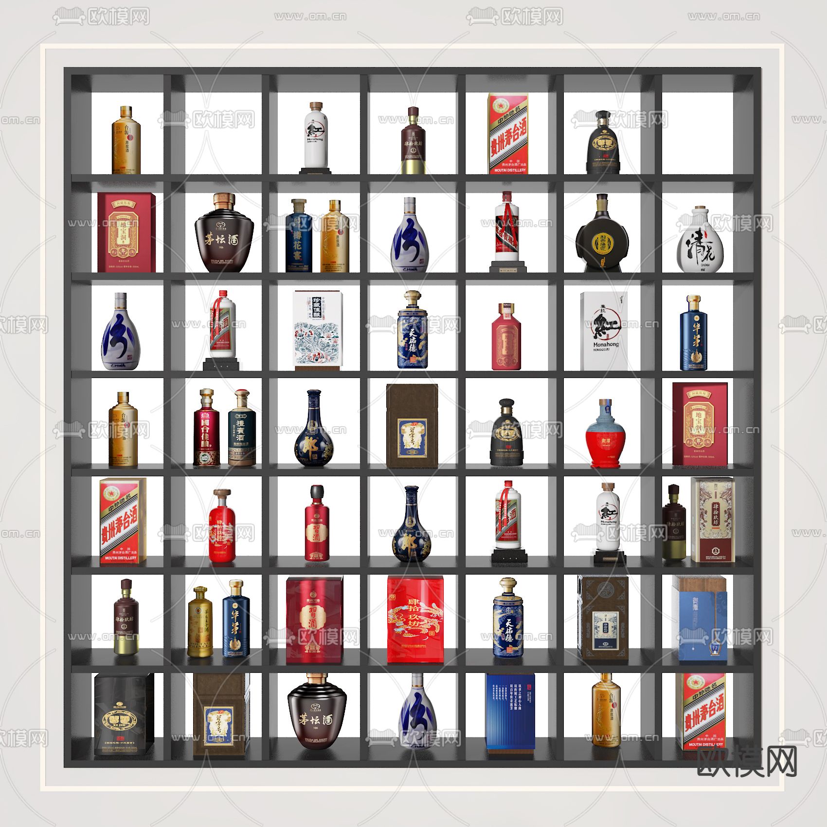 现代酒水 酒瓶 酒盒 白酒su模型下载（渲染图2）