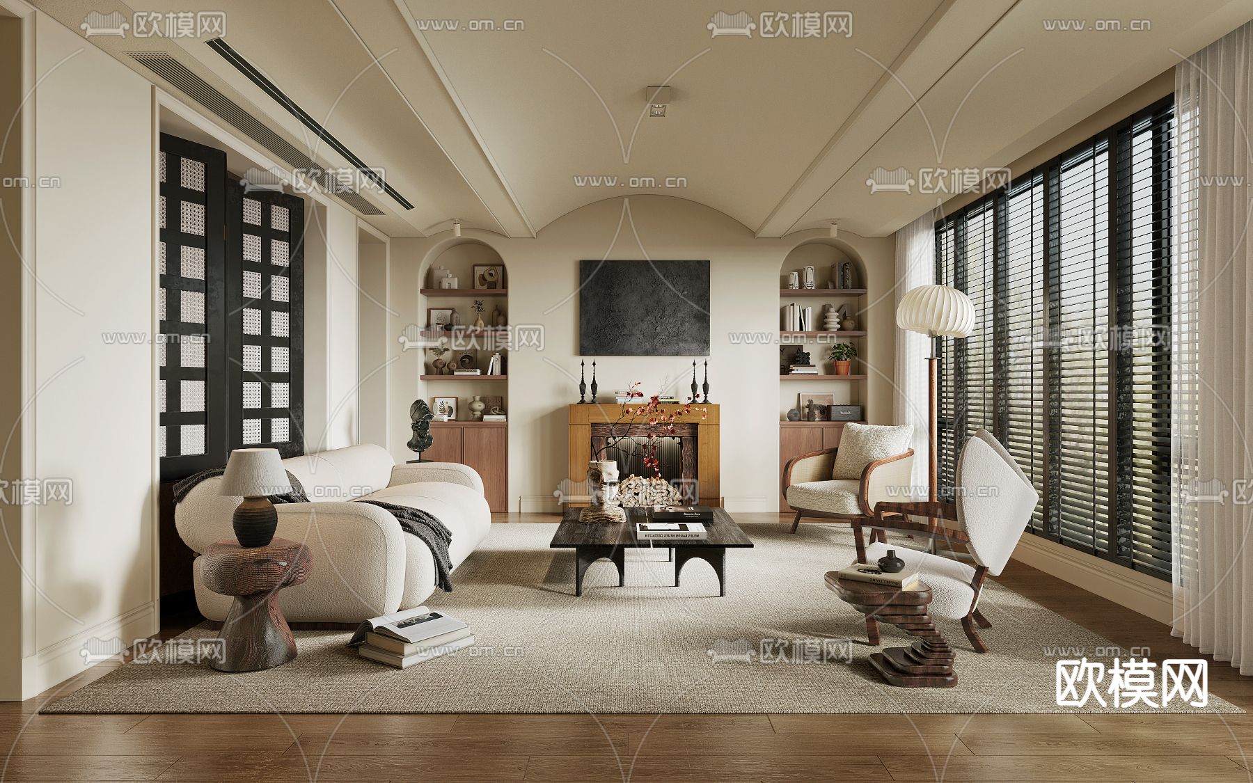 侘寂风客厅3d模型下载（渲染图1）
