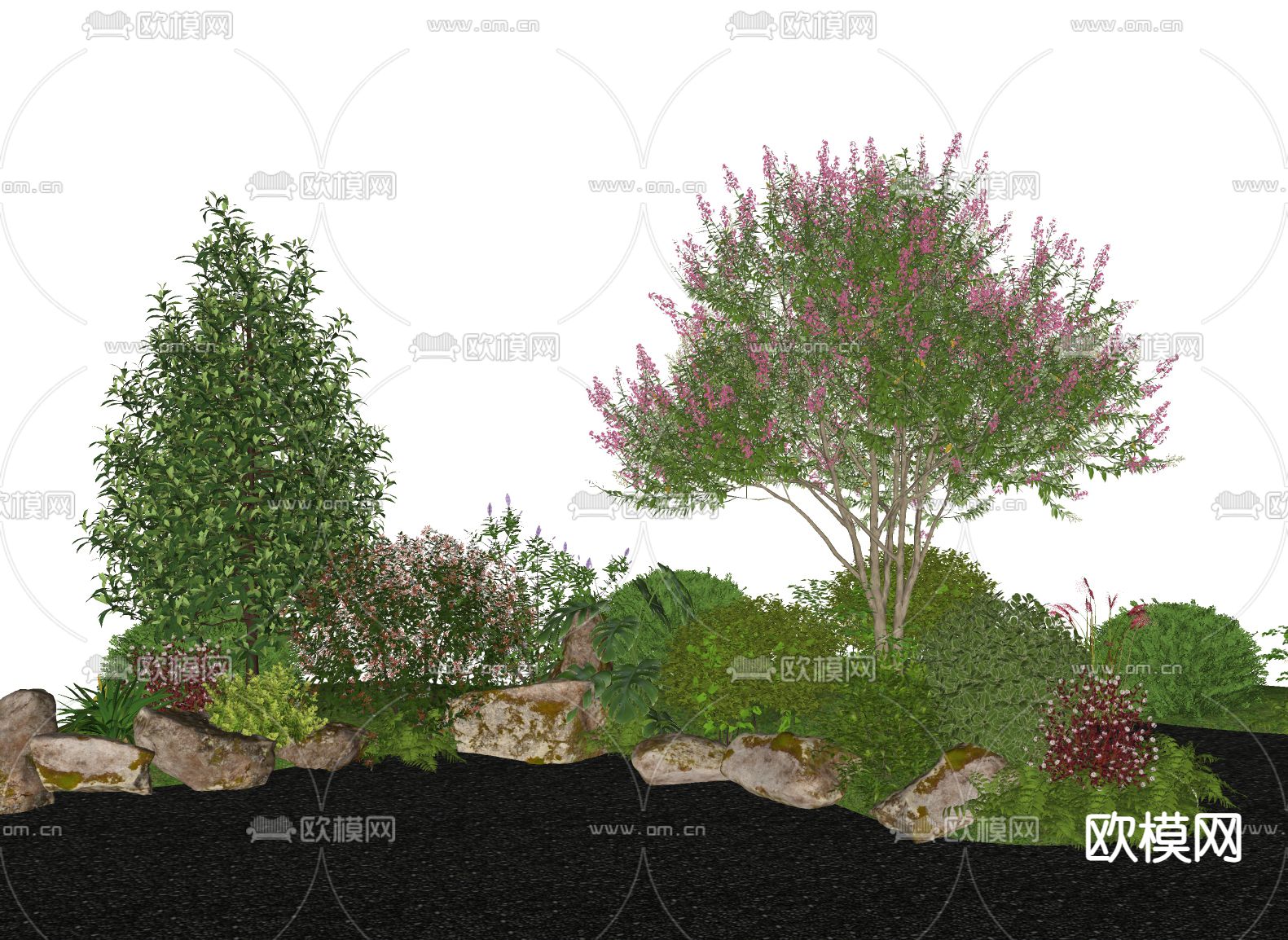 现代植物花境 植物堆su模型下载（渲染图1）