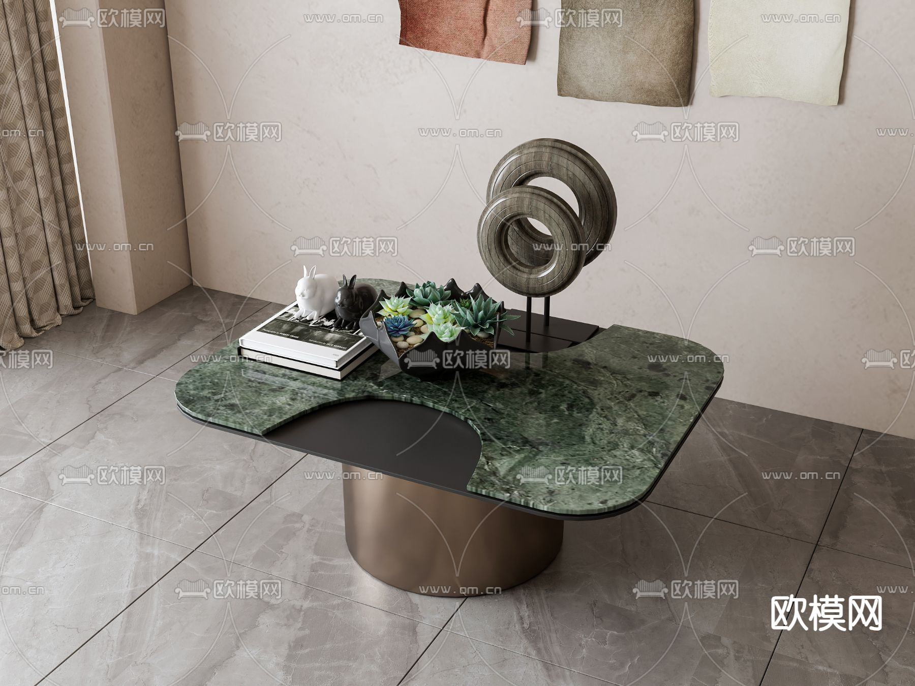 新中式茶几su模型下载（渲染图2）