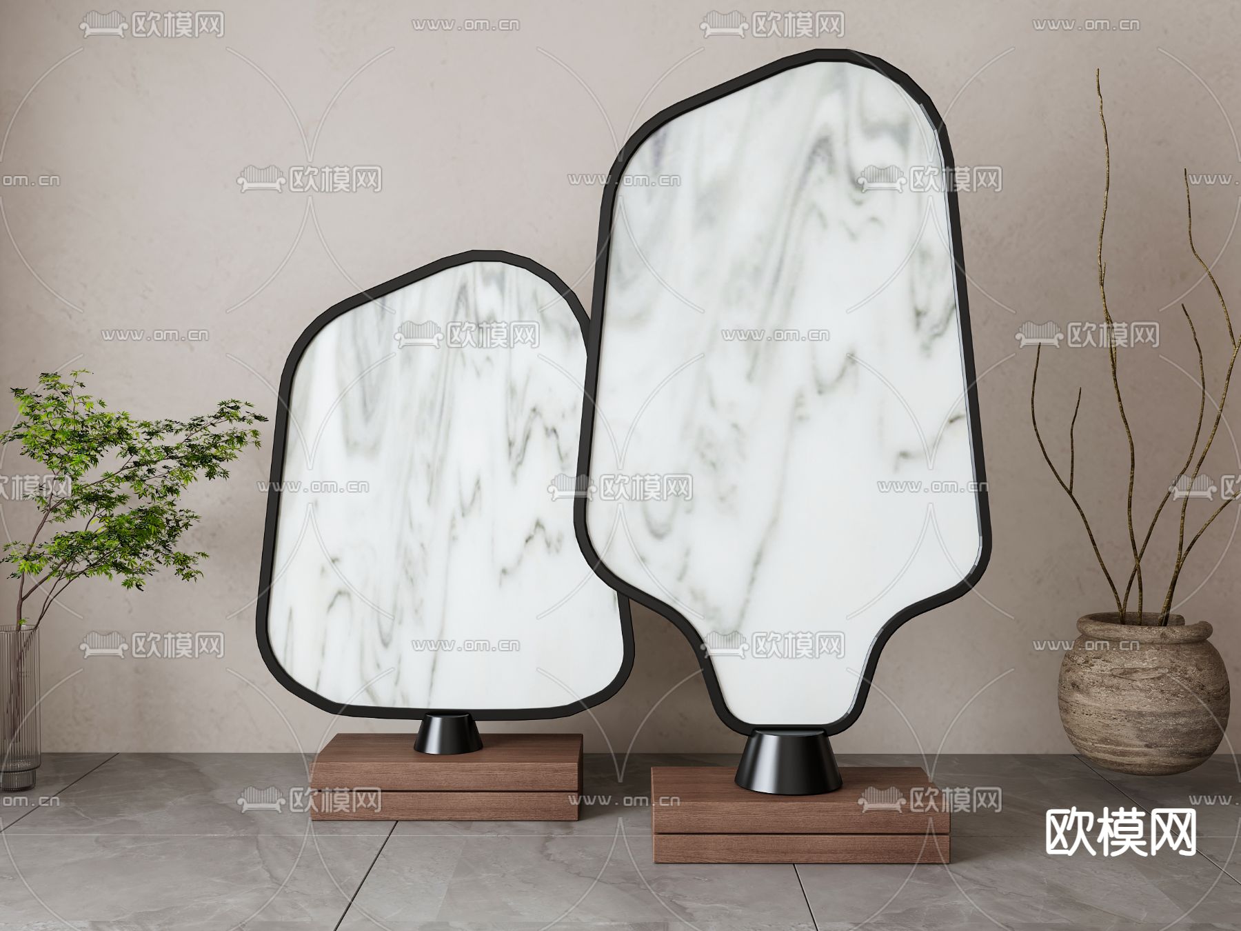 新中式屏风摆件su模型下载（渲染图2）